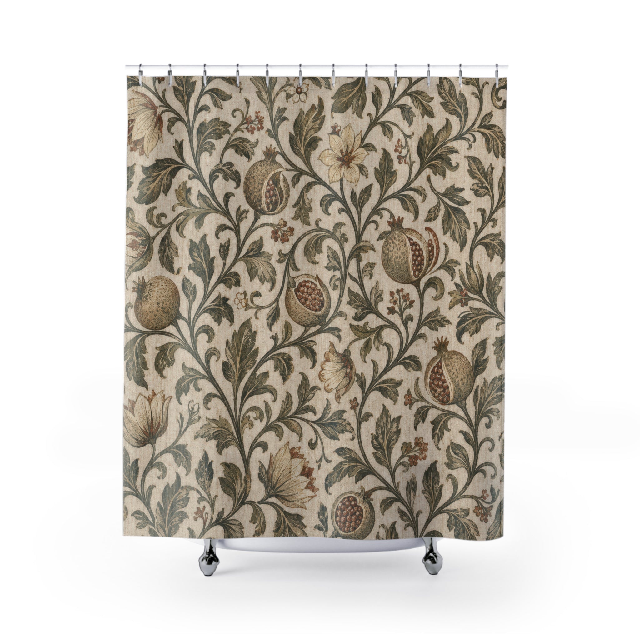 Green Arts And Crafts Floral Shower Curtain