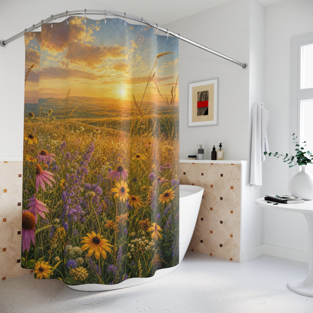 Prairie Wildflower Golden Hour Shower Curtain