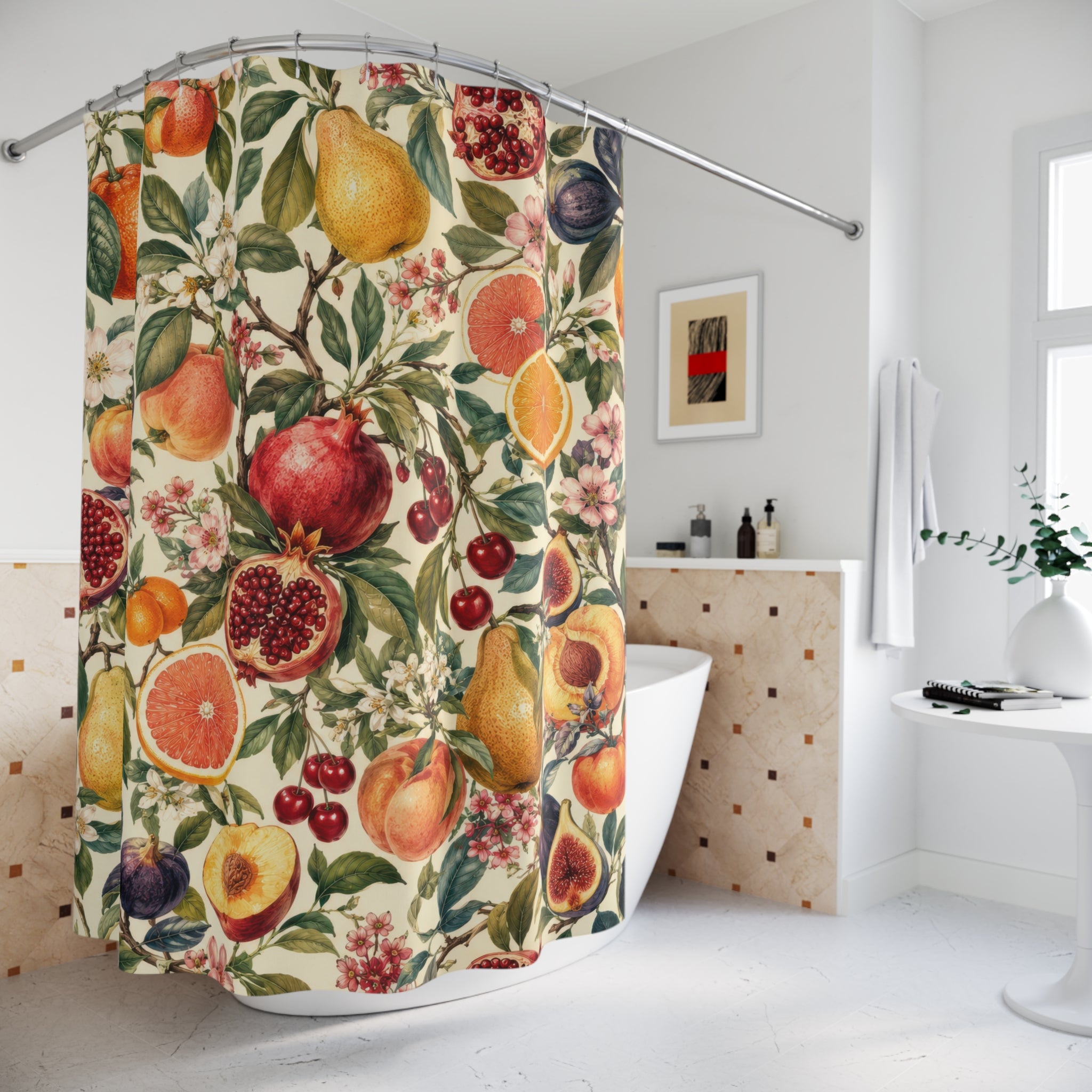 Fruit Shower Curtain: Citrus Pomegranate Botanical