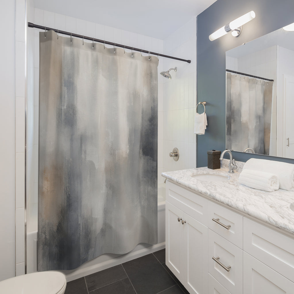 Gray White Abstract Brush Shower Curtain