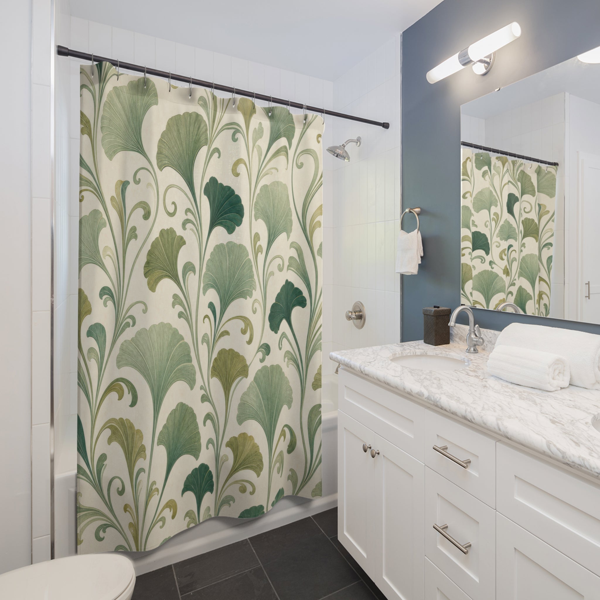 Art Nouveau Green Botanical Shower Curtain