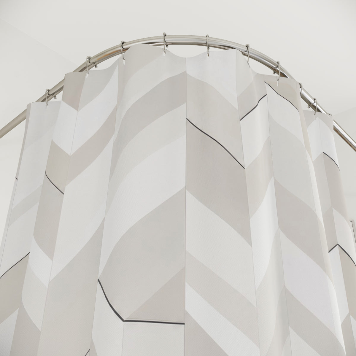 Herringbone White Geometric Shower Curtain