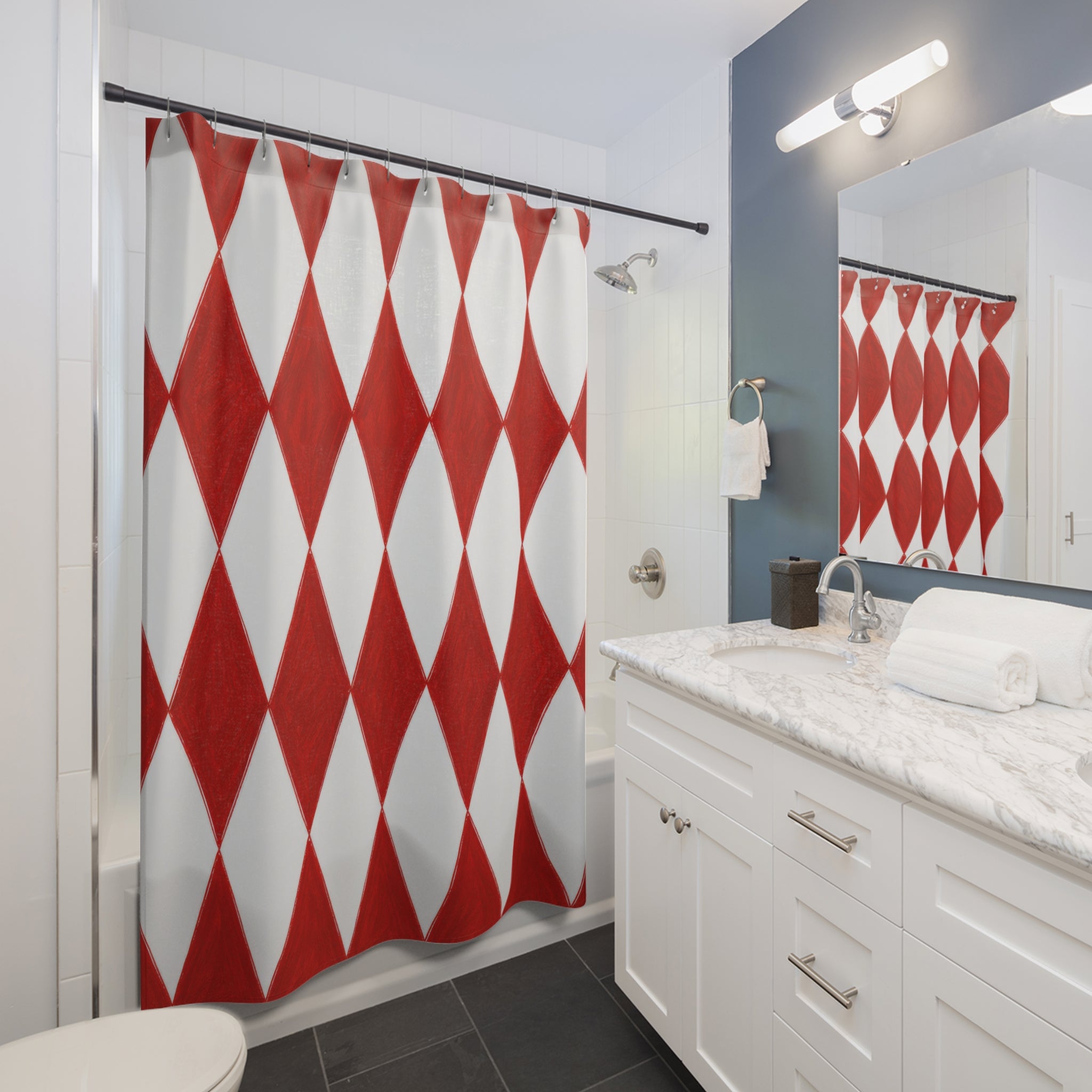 Red White Diamond Shower Curtain