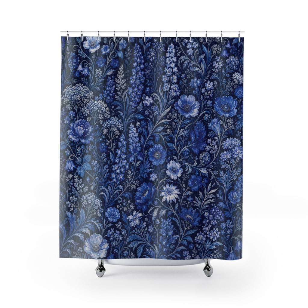 Dark Blue Floral Shower Curtain