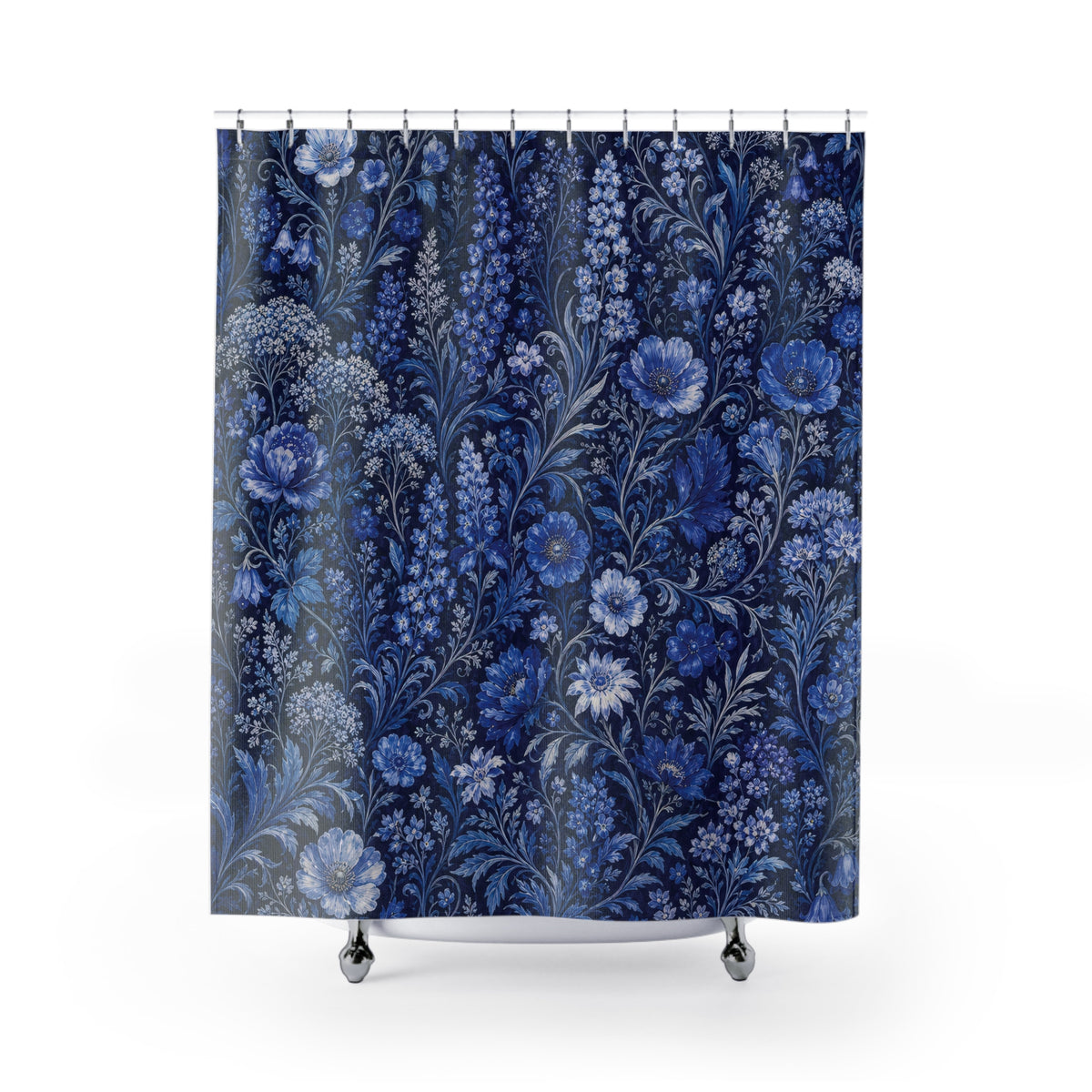 Dark Blue Floral Shower Curtain