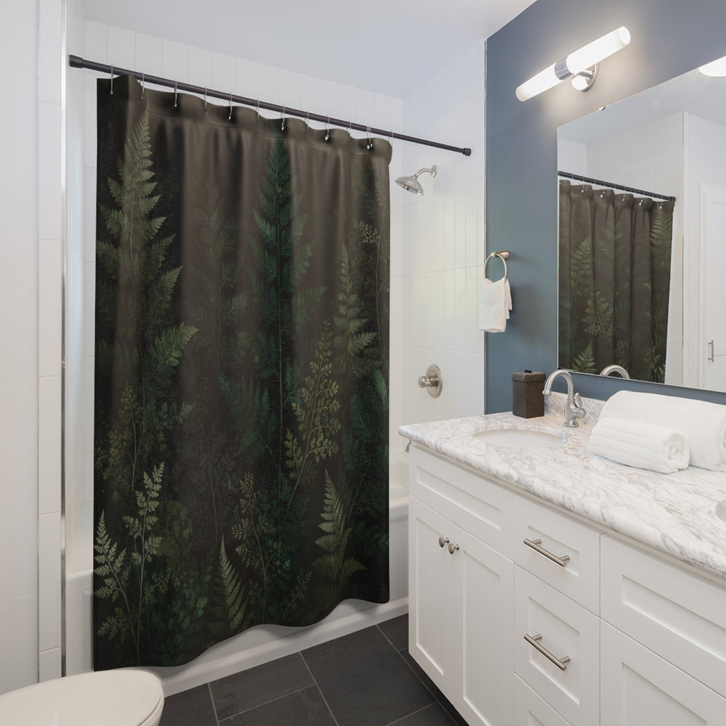 Black Green Botanical Shower Curtain