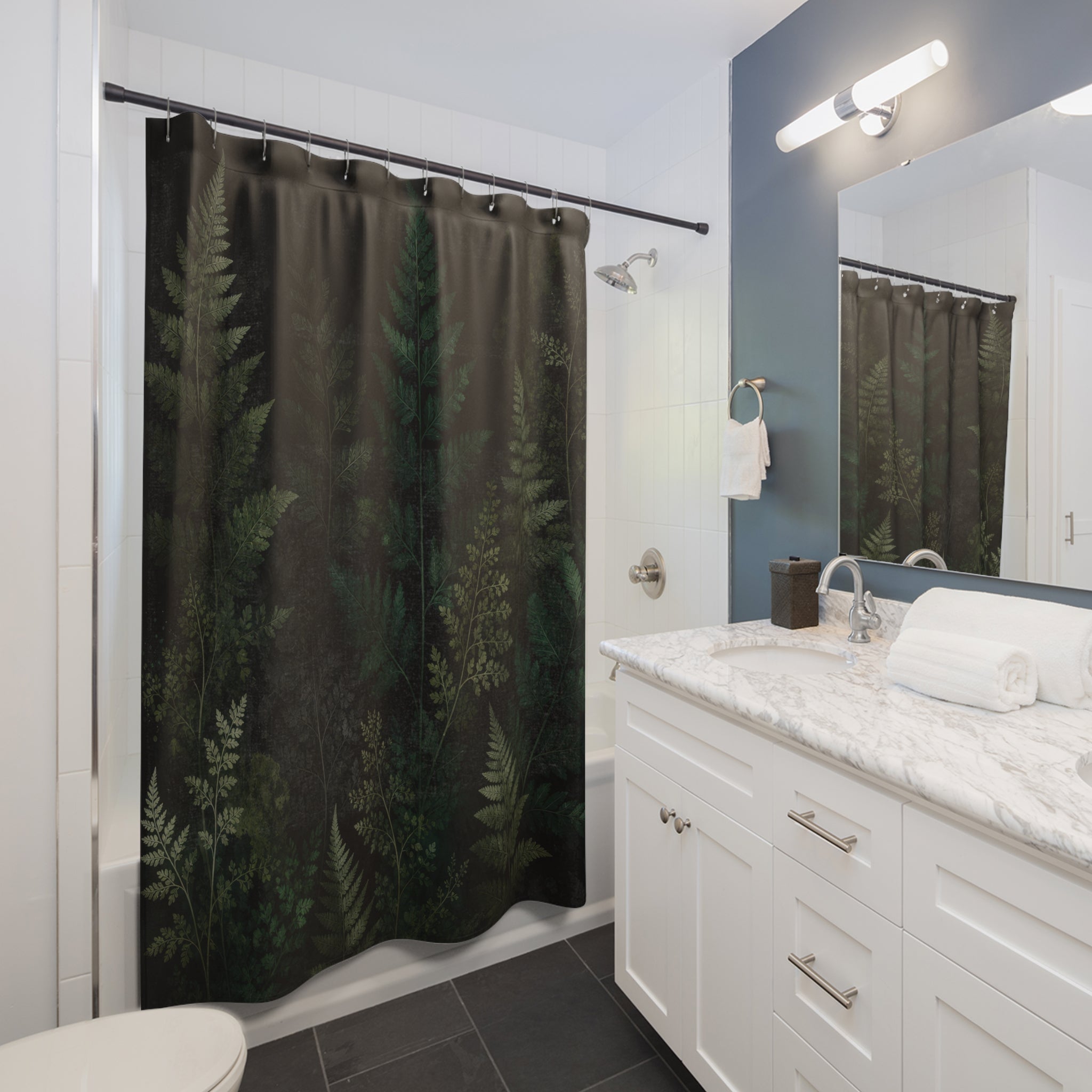 Black Green Botanical Shower Curtain