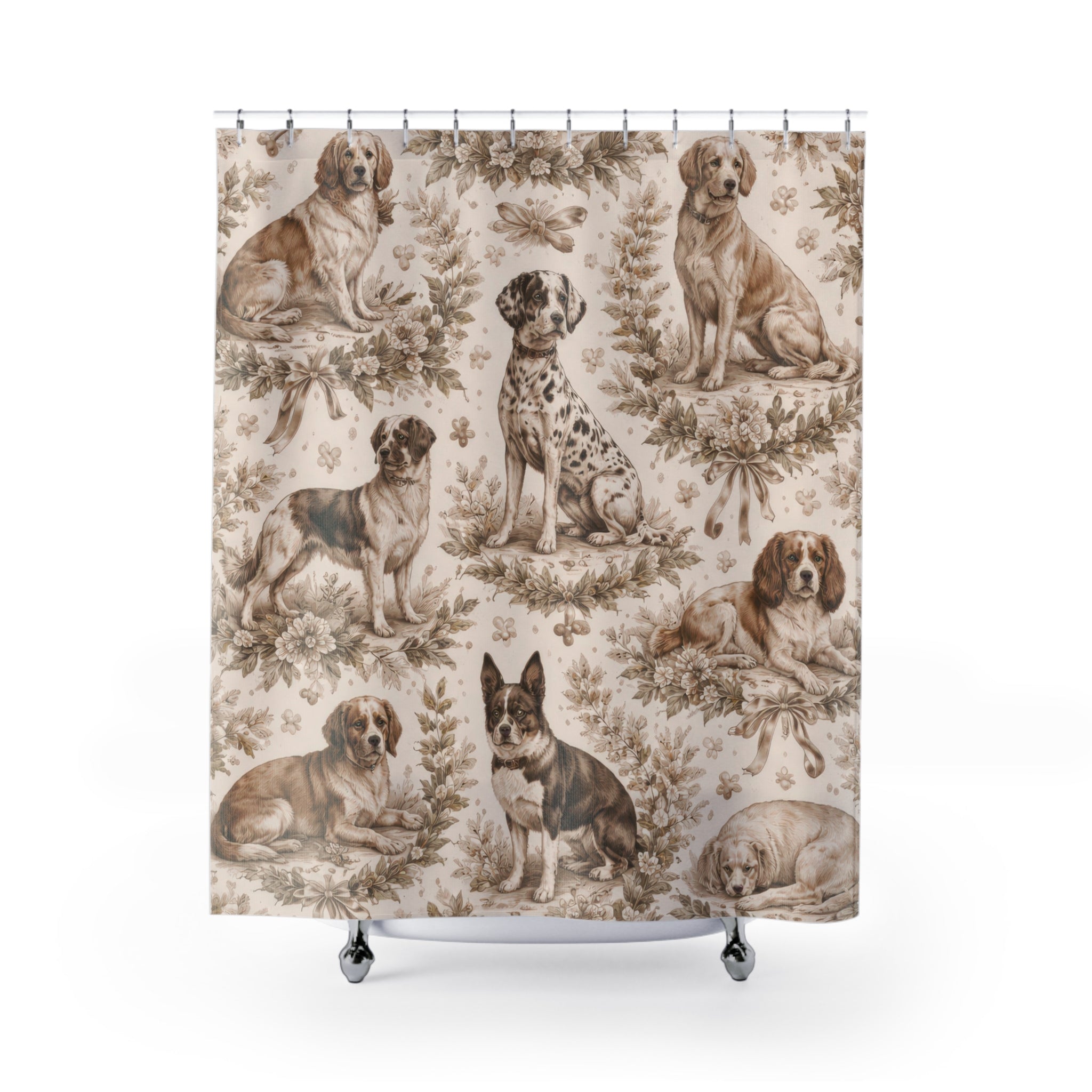 Dog Portrait Toile Shower Curtain – Beige Vintage