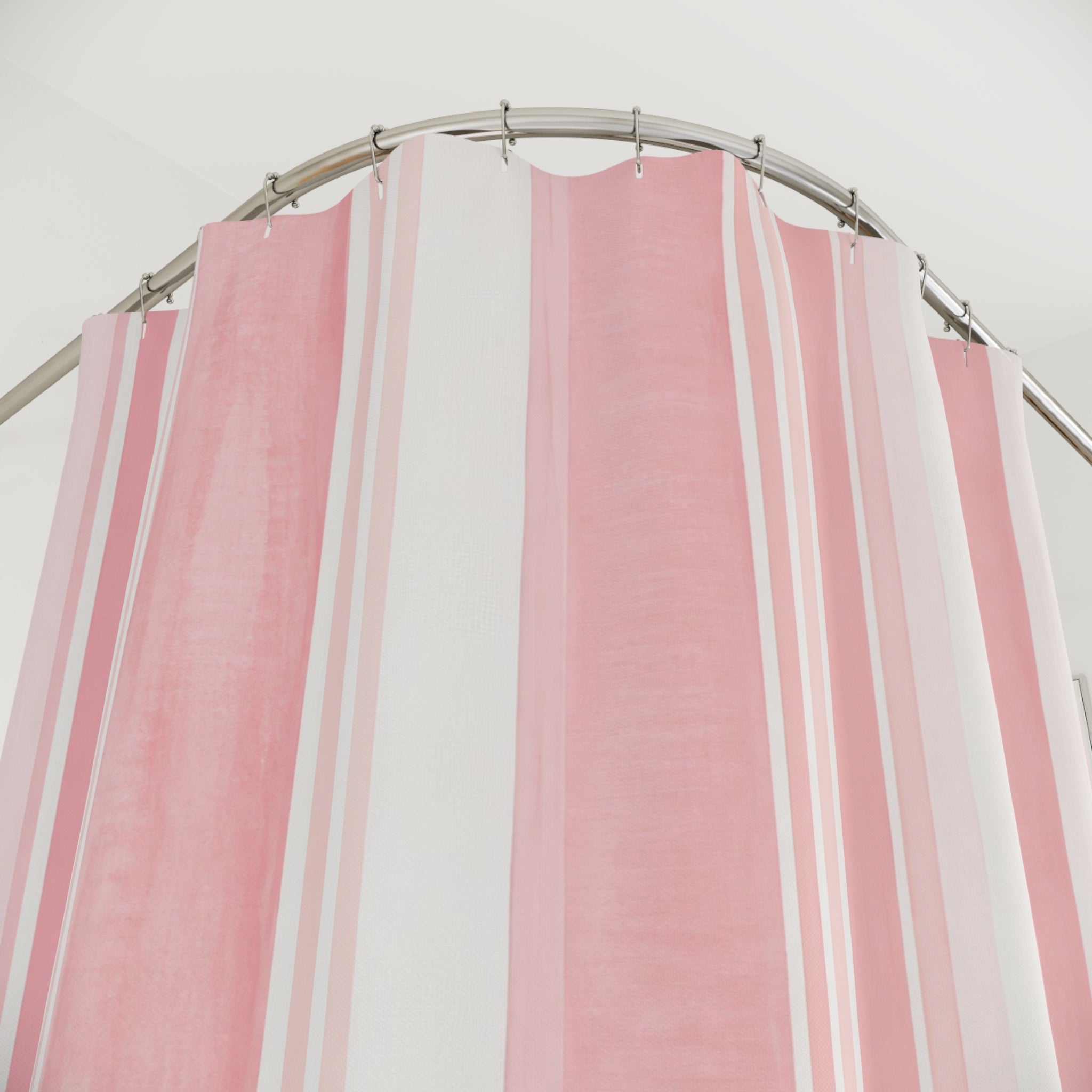 Pink and White Striped Shower Curtain
