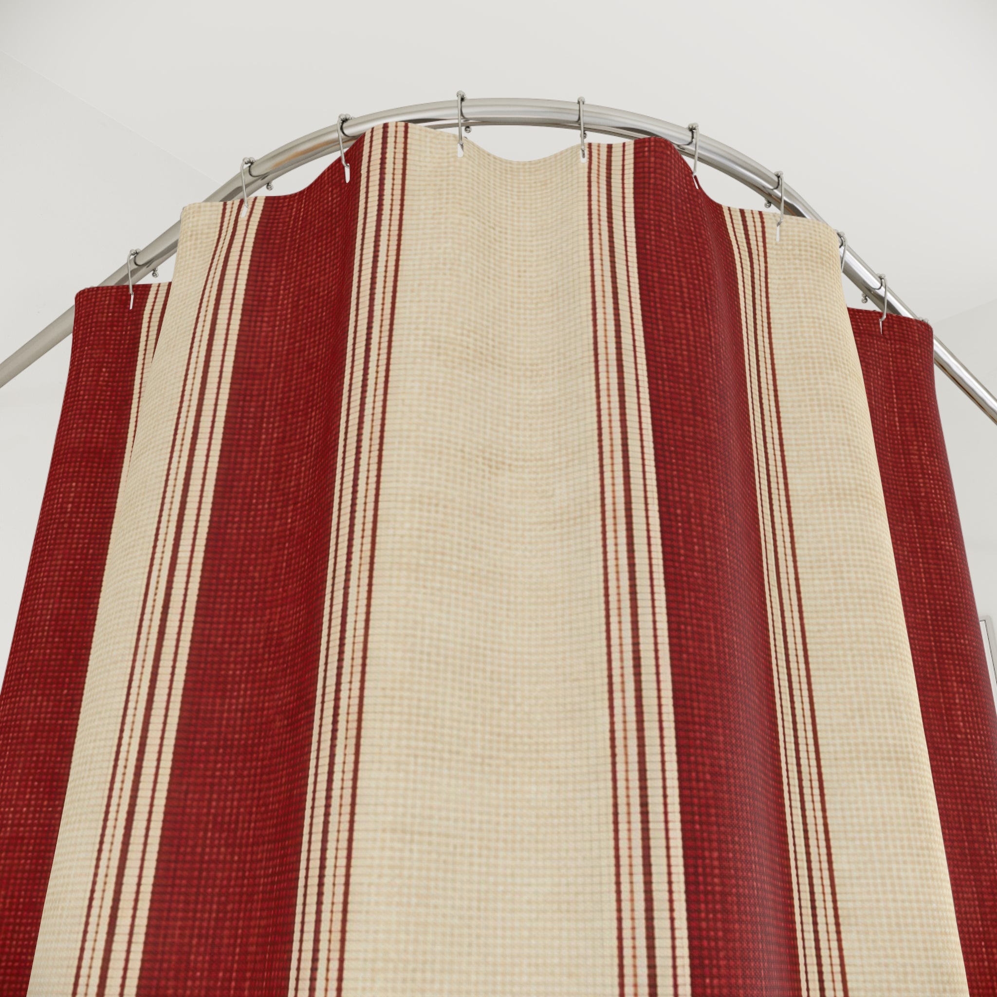 Red and White Awning Stripe Shower Curtain