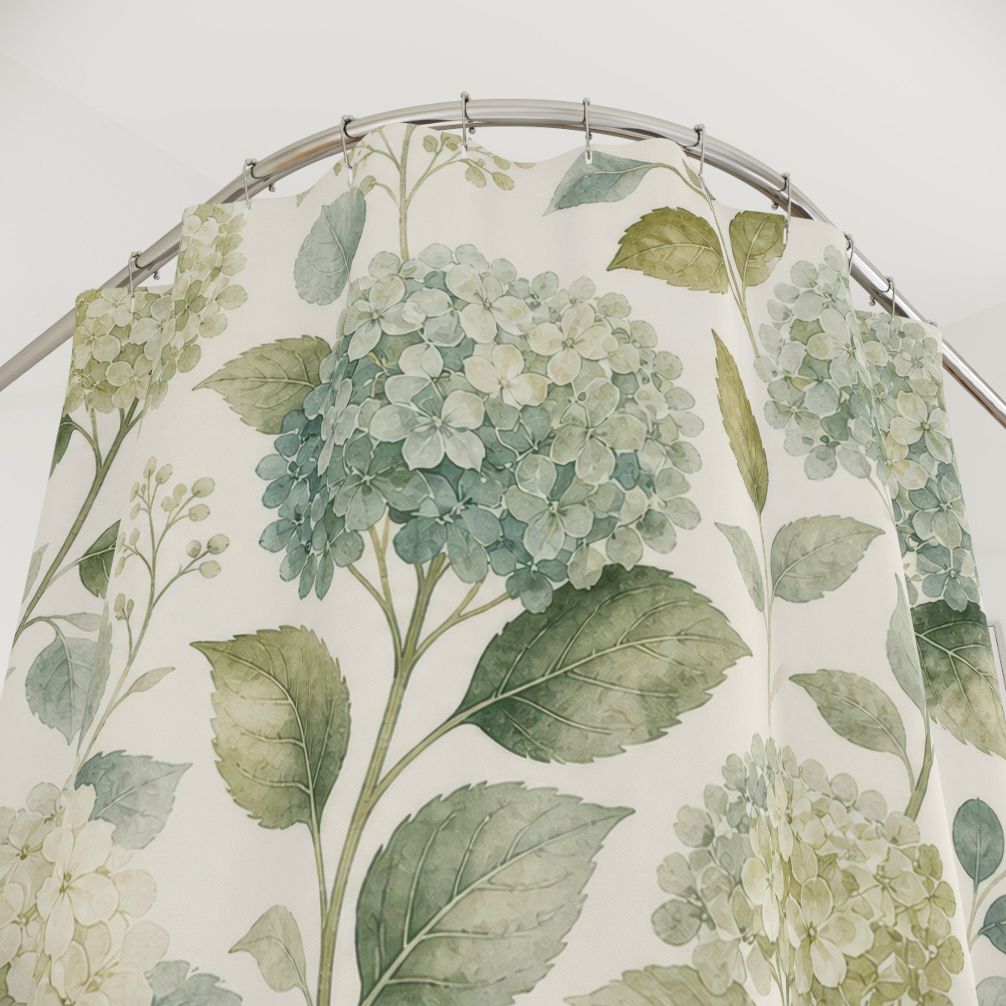 Blue Green Hydrangea Print Shower Curtain