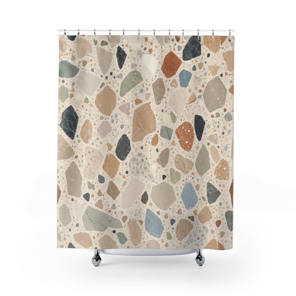 Terrazzo Shower Curtain: Cream Beige Abstract