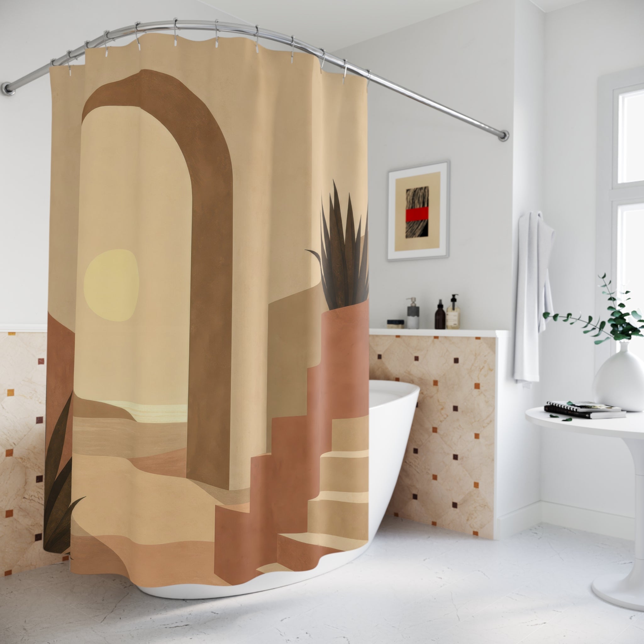 Desert Arch Sun Beige Geometric Shower Curtain