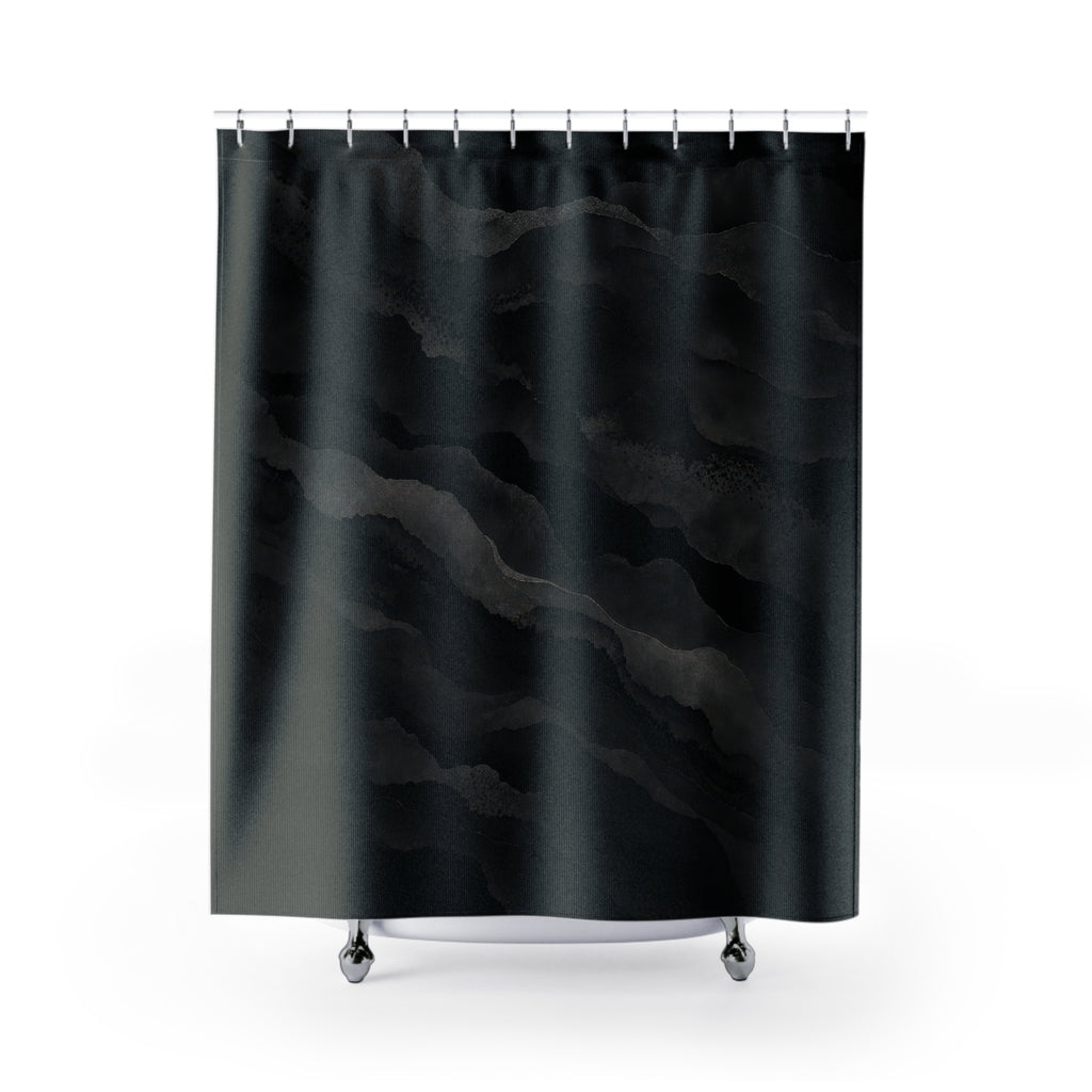Dark Shower Curtain, Black Abstract Bath Decor, Layered Stone Pattern, Moody Guest Bathroom Decor, Charcoal Mineral Style, Stone Style Decor