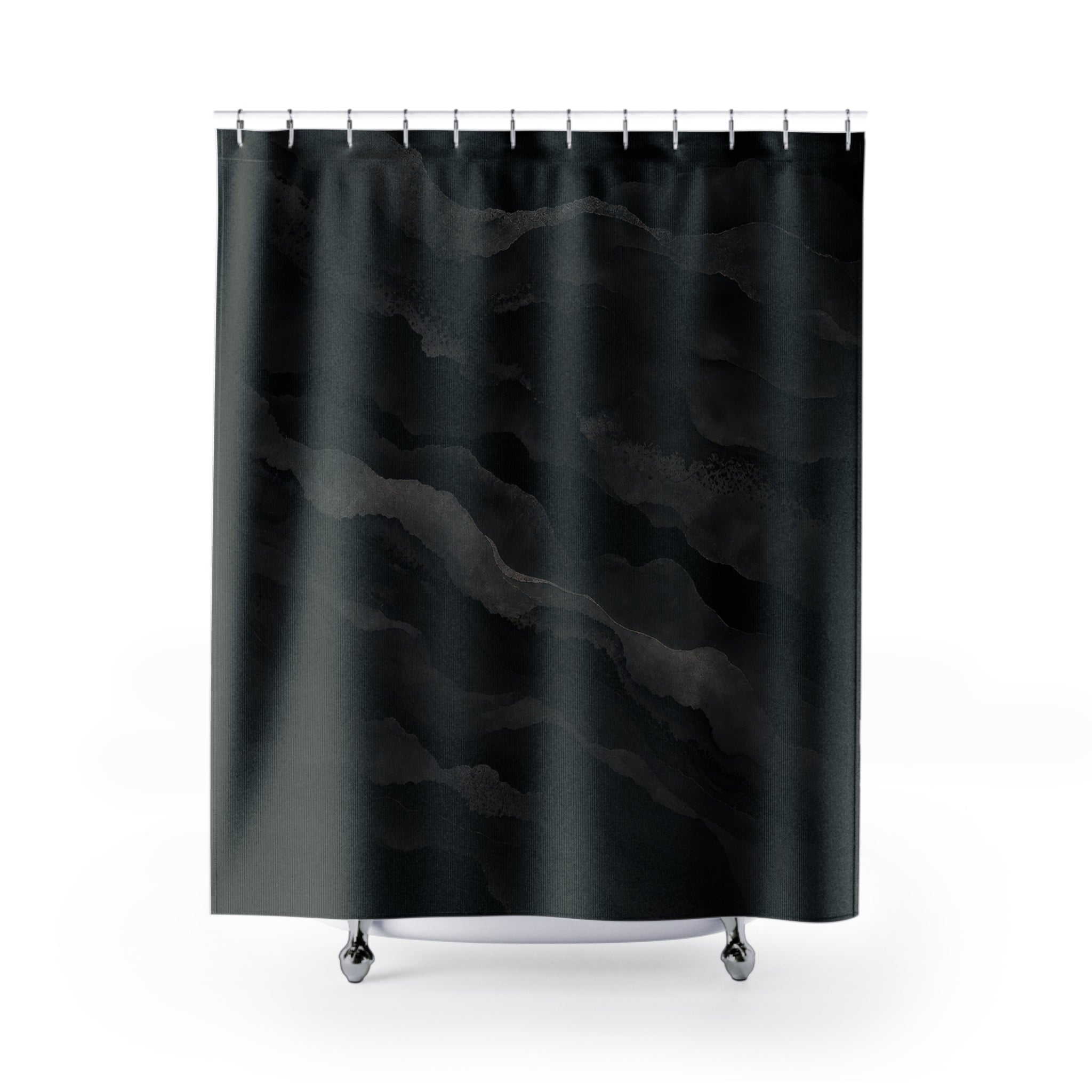 Dark Shower Curtain, Black Abstract Bath Decor, Layered Stone Pattern, Moody Guest Bathroom Decor, Charcoal Mineral Style, Stone Style Decor