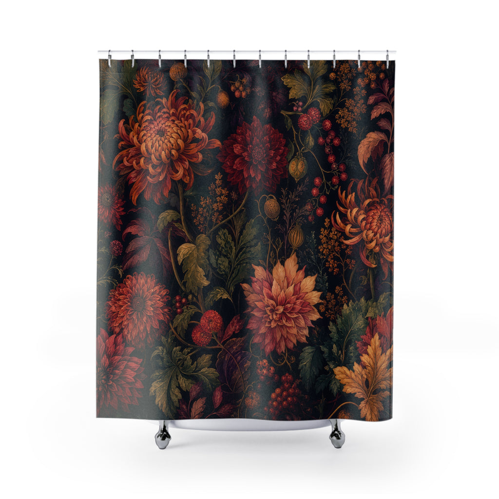 Midnight Autumn Floral Shower Curtain