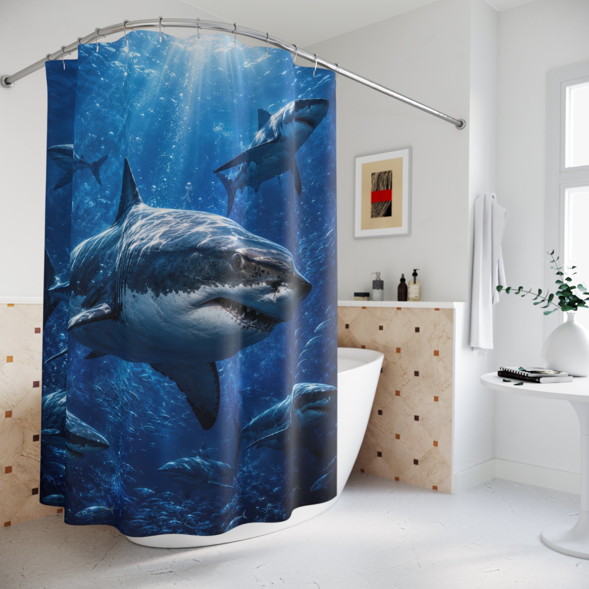 Shark Shower Curtain: Deep Blue Ocean