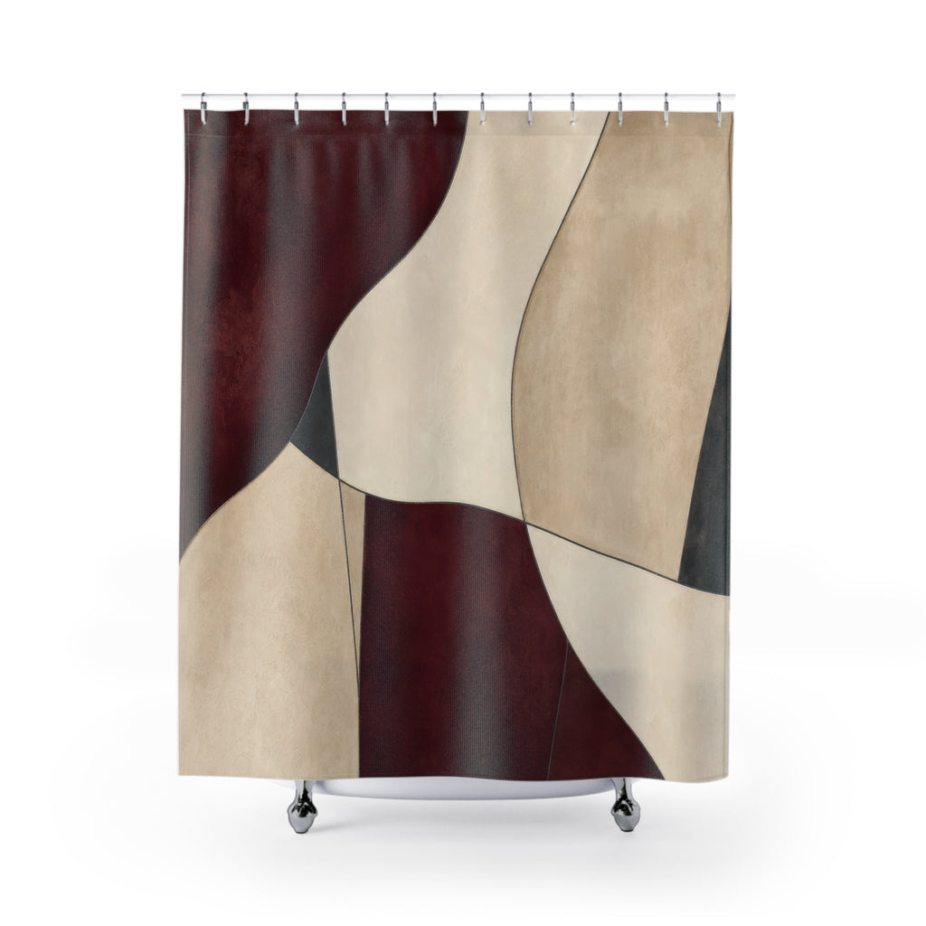 Burgundy Abstract Red and White Shower Curtain
