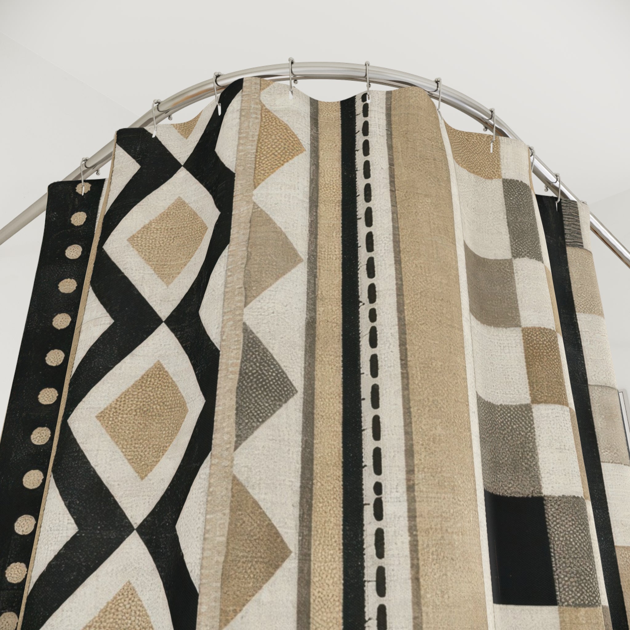 Black White and Beige Geometric Shower Curtain