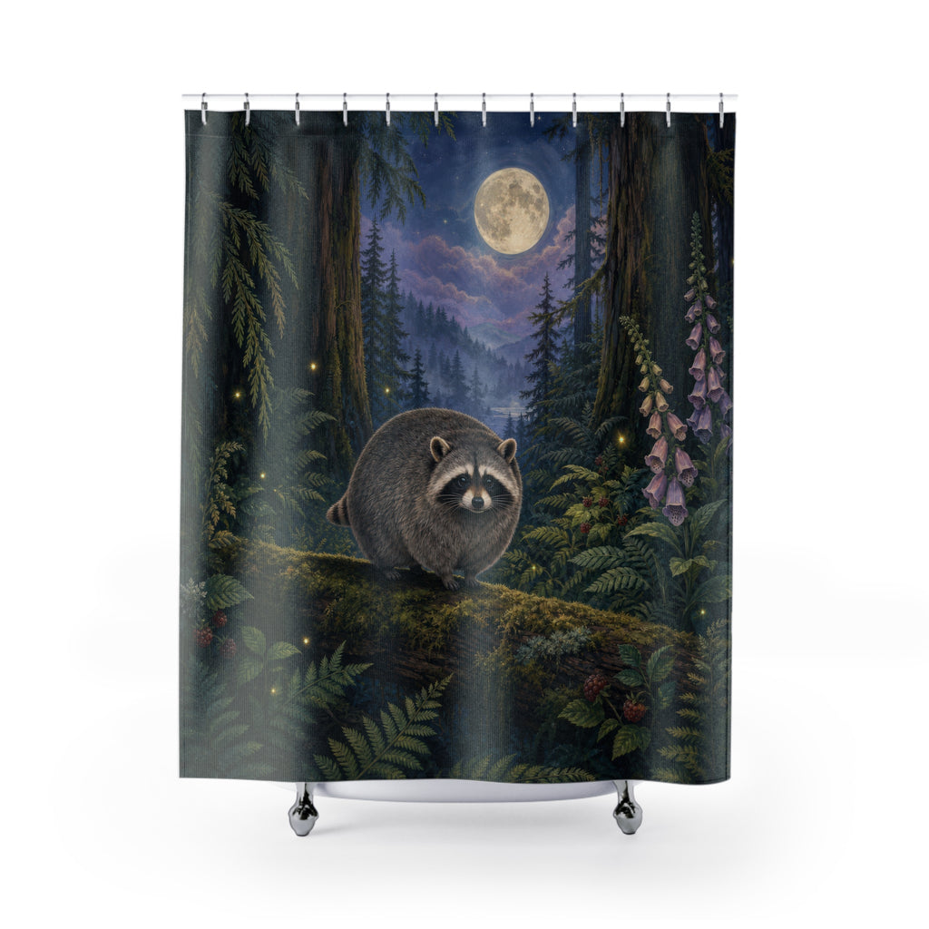 Jimothy Raccoon Moonlit Forest Shower Curtain