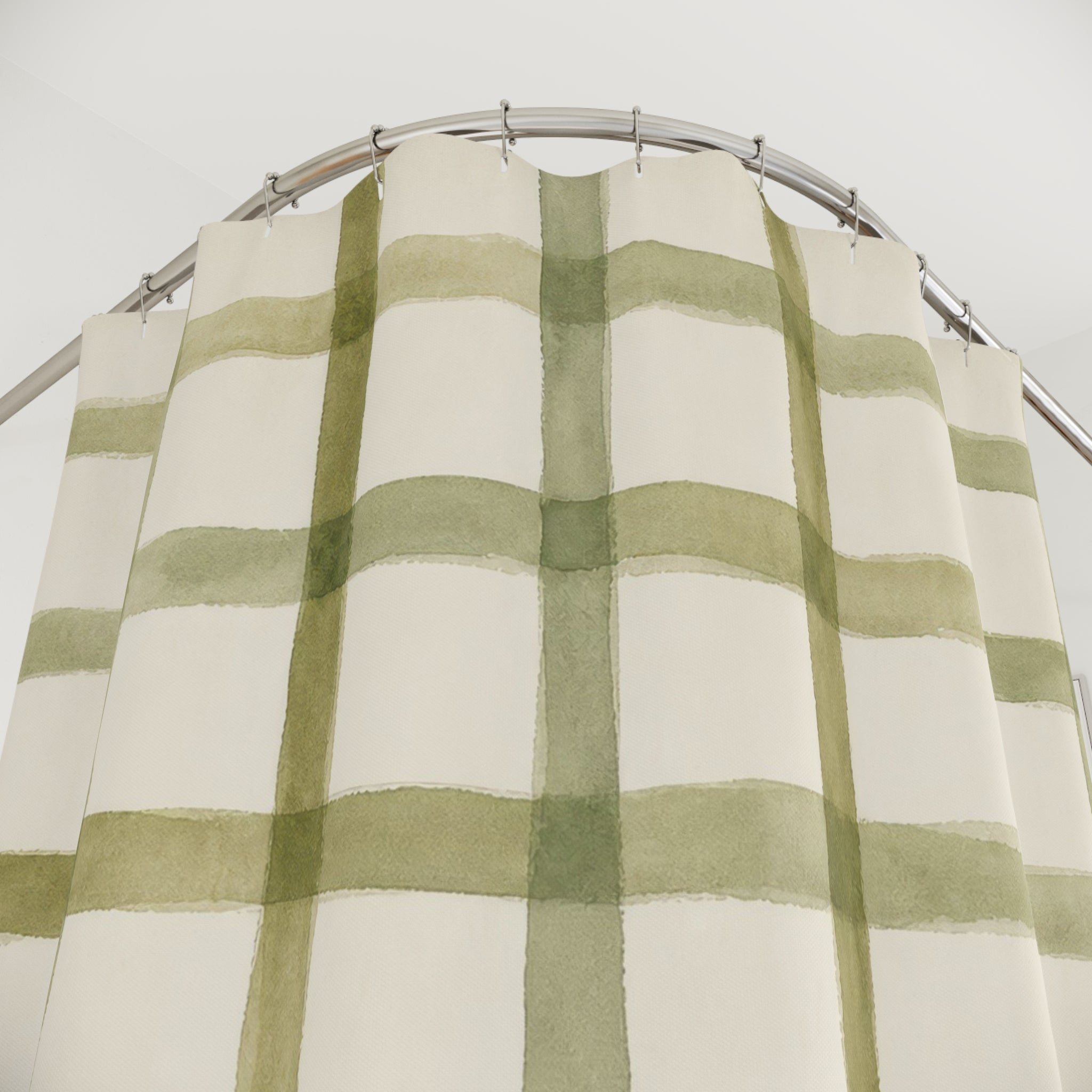 Olive Watercolor Grid Shower Curtain
