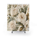 Cream White Floral Botanical Shower Curtain
