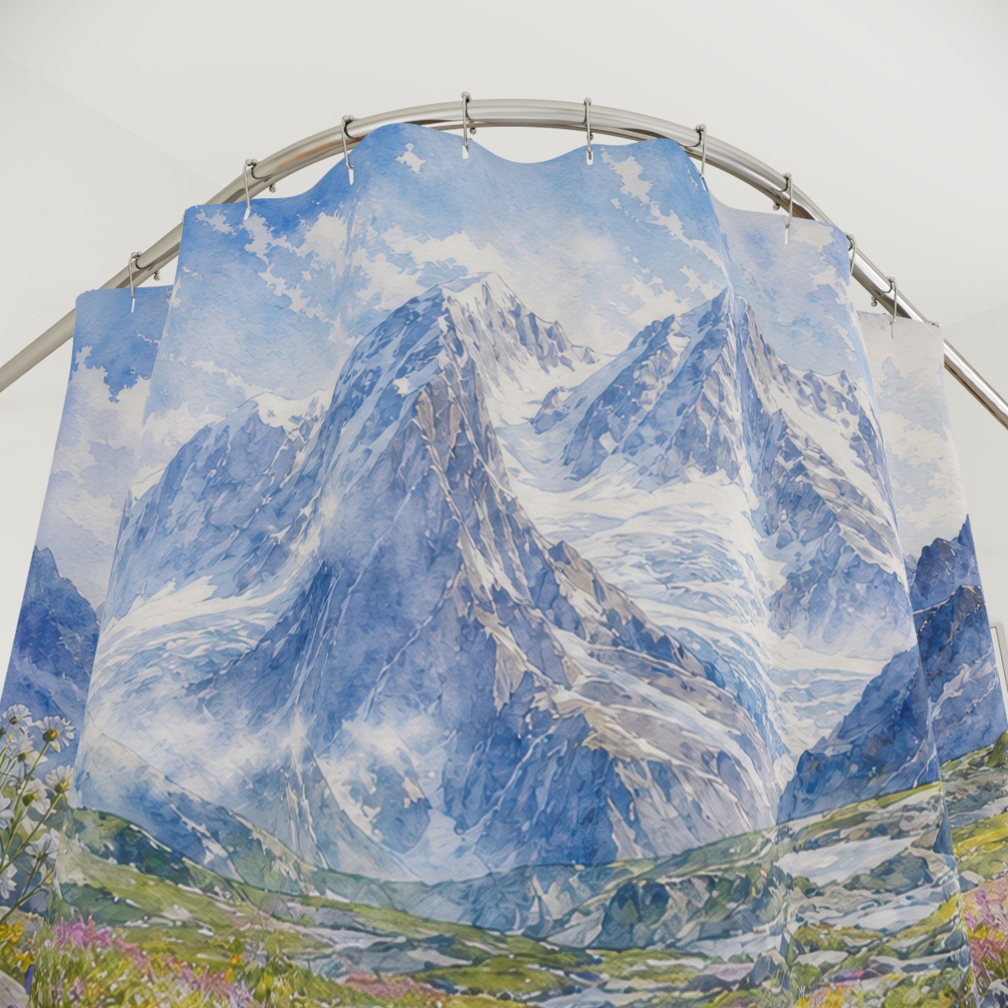Watercolor Alpine Meadow Stream Shower Curtain