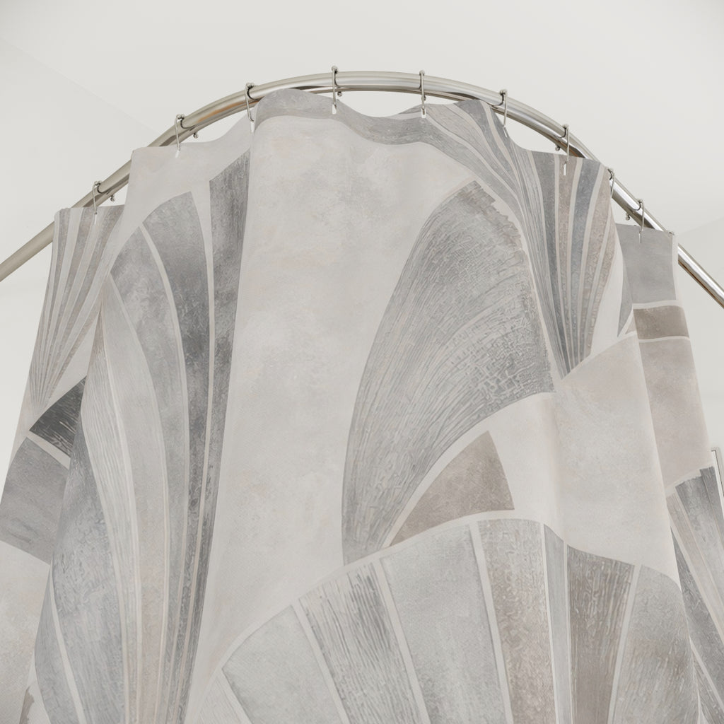 Art Deco Shower Curtain, Gray Geometric Bath Decor, Fan Arch Pattern, Modern Neutral Guest Bathroom Decor, Architectural Fan Style