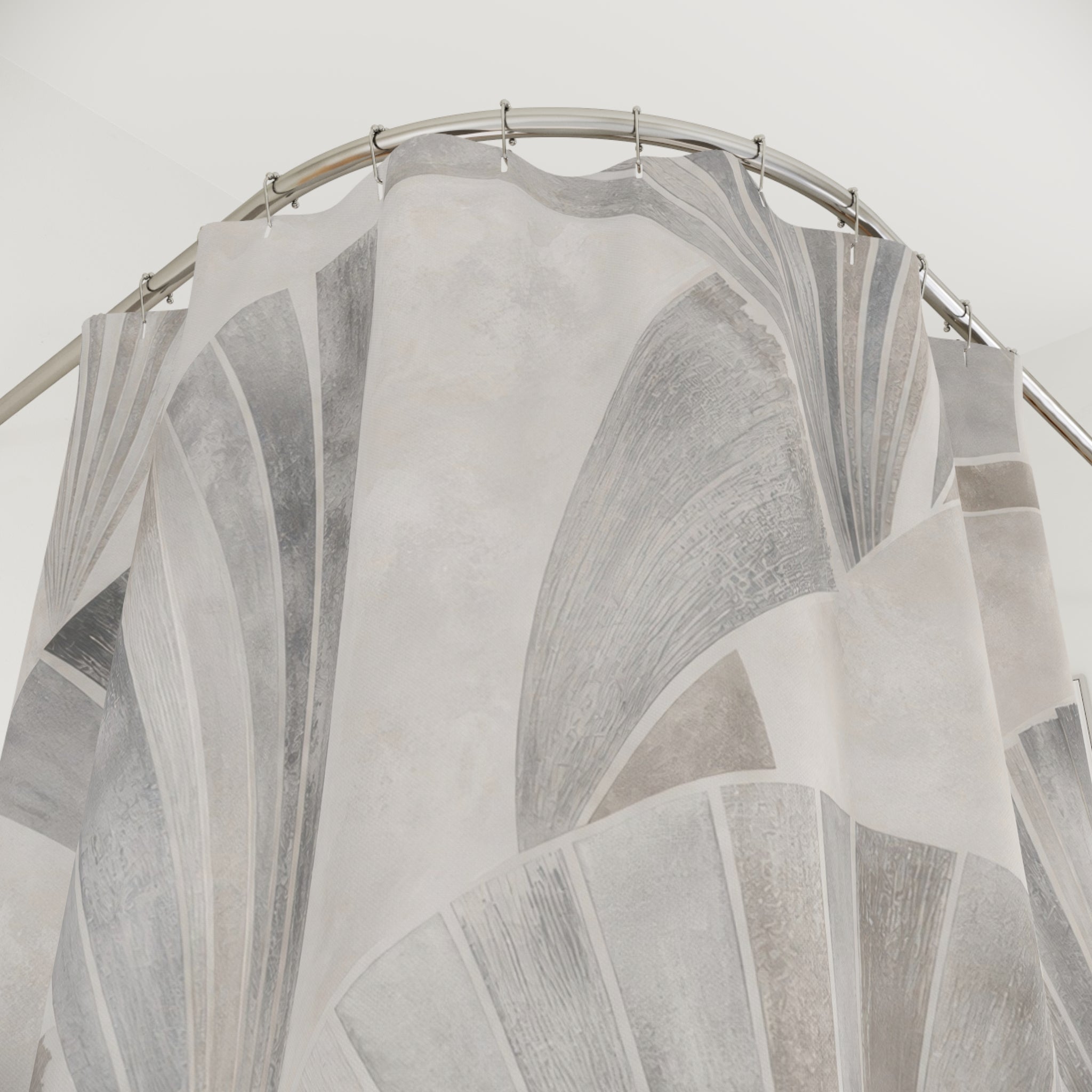 Art Deco Shower Curtain, Gray Geometric Bath Decor, Fan Arch Pattern, Modern Neutral Guest Bathroom Decor, Architectural Fan Style
