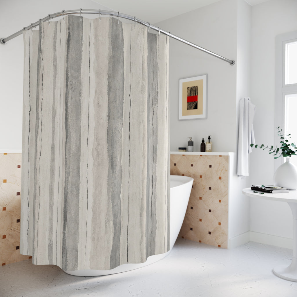 Grey Stone Stripe Shower Curtain, Gray Charcoal Classic Bathroom Decor, Modern Stripe Bath Curtain, Guest Bath Decor, Small Bathroom Decor