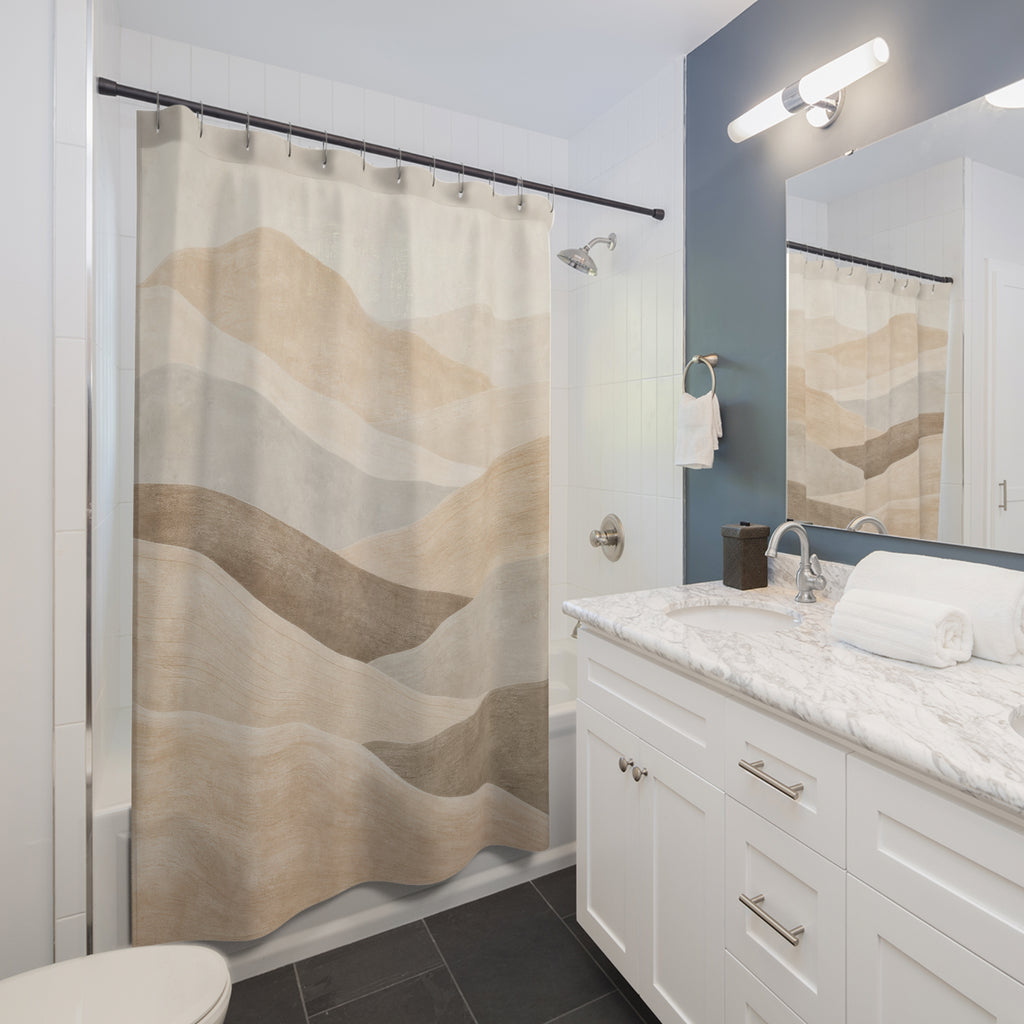 Beige Tan Rolling Wave Shower Curtain