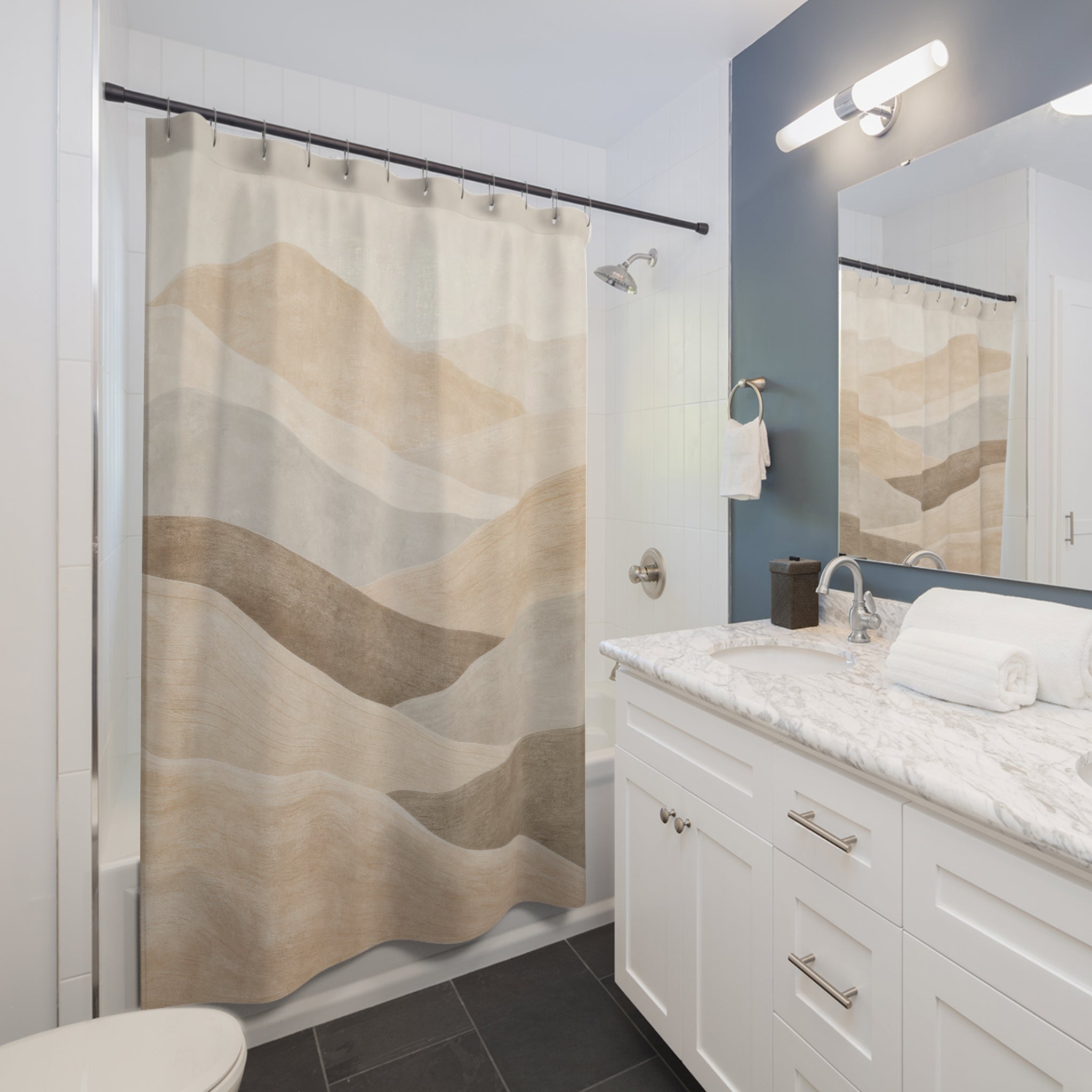 Beige Tan Rolling Wave Shower Curtain