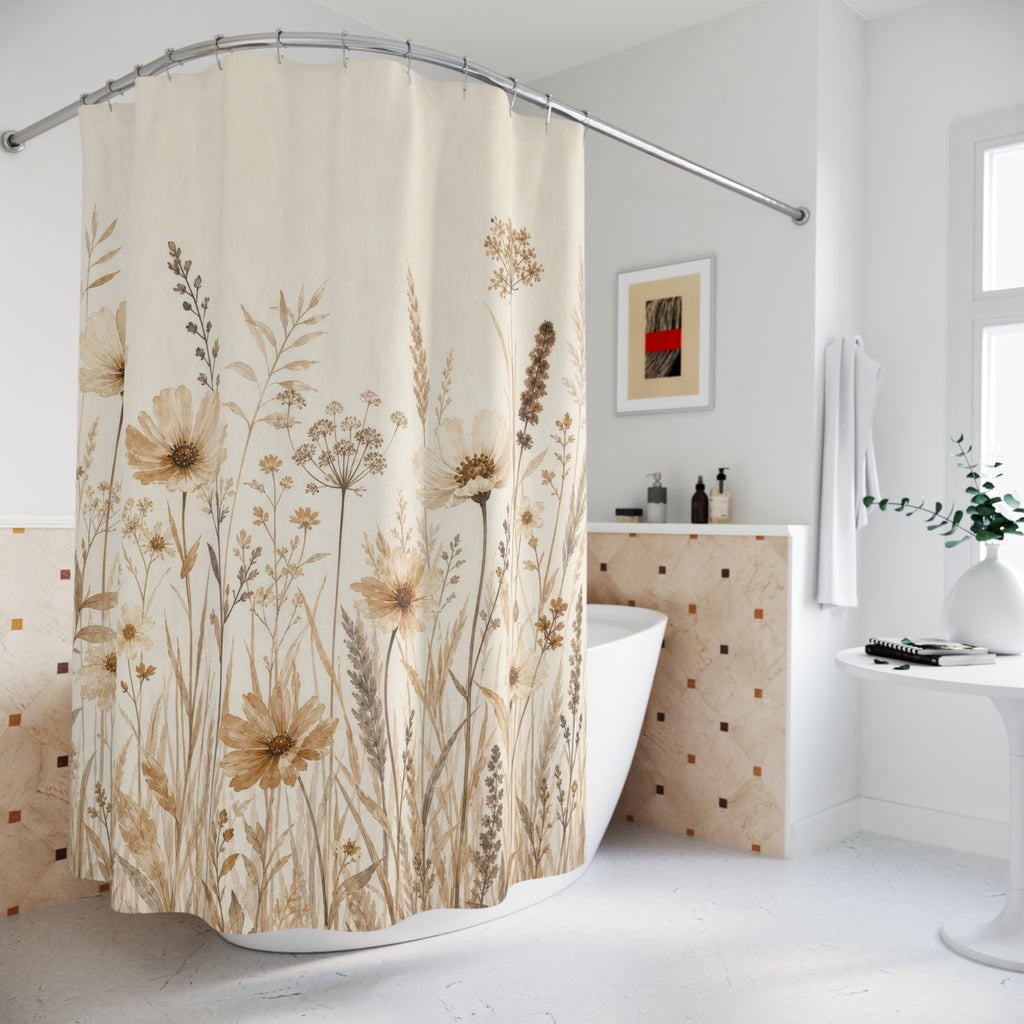 Beige Wildflower Meadow Shower Curtain
