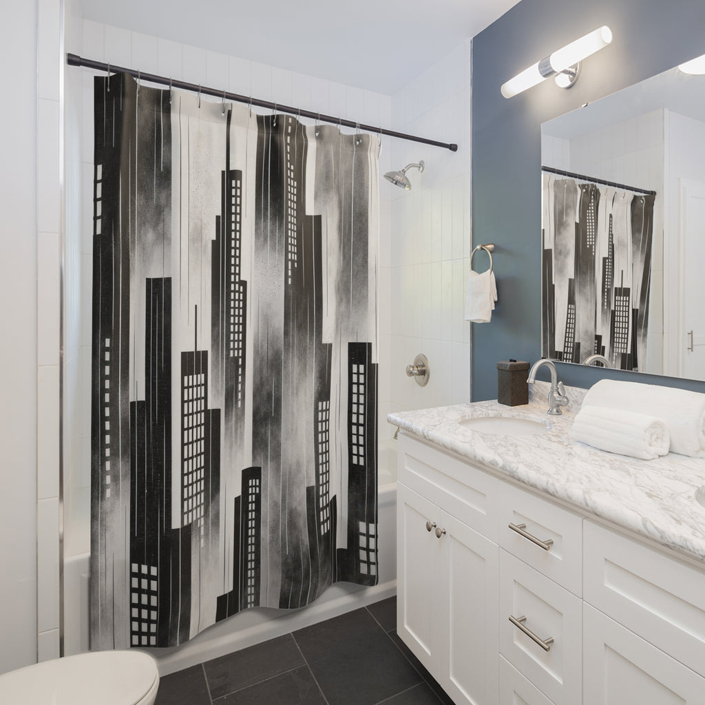 Black White Skyline Shower Curtain