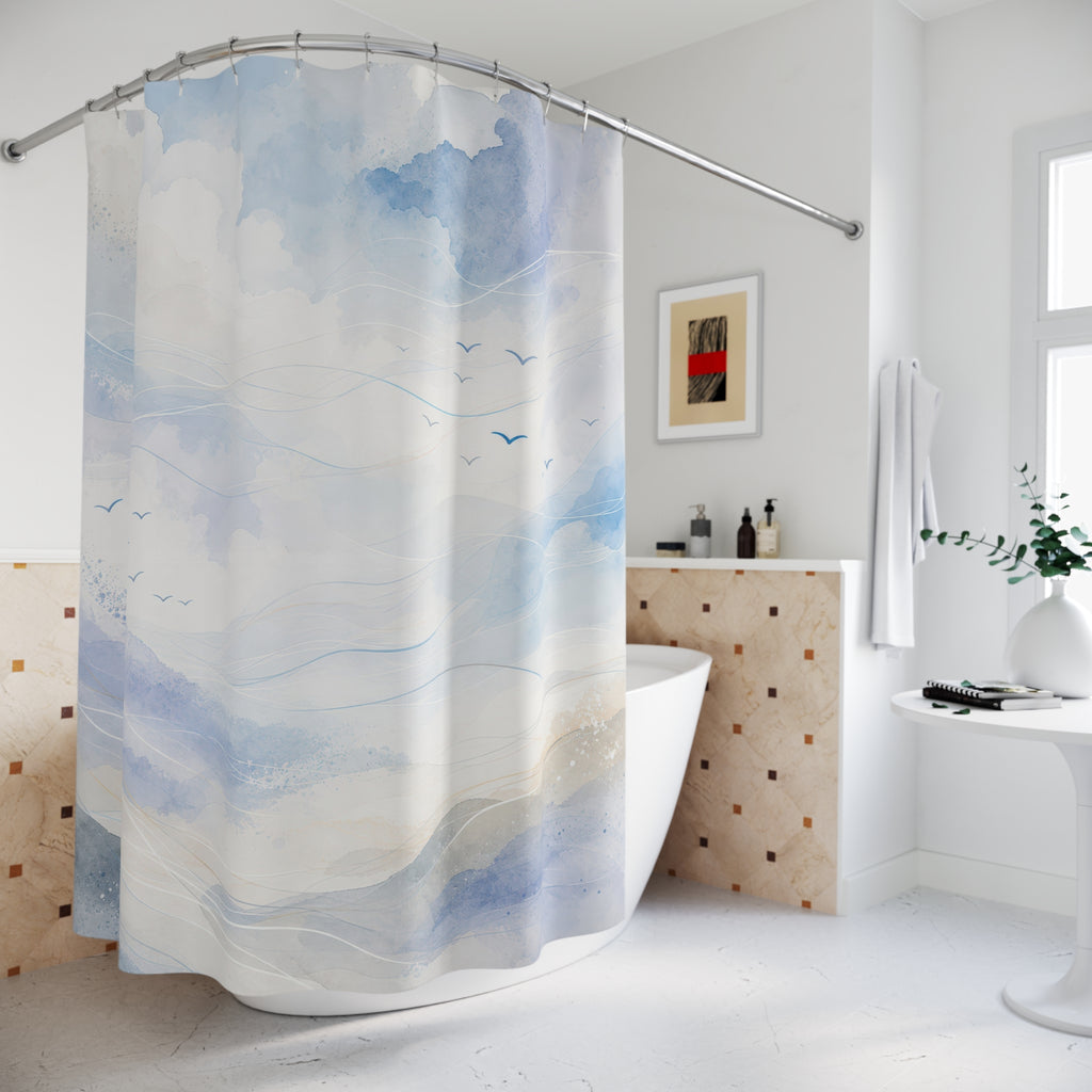 Blue Sky Mountain Watercolor Shower Curtain