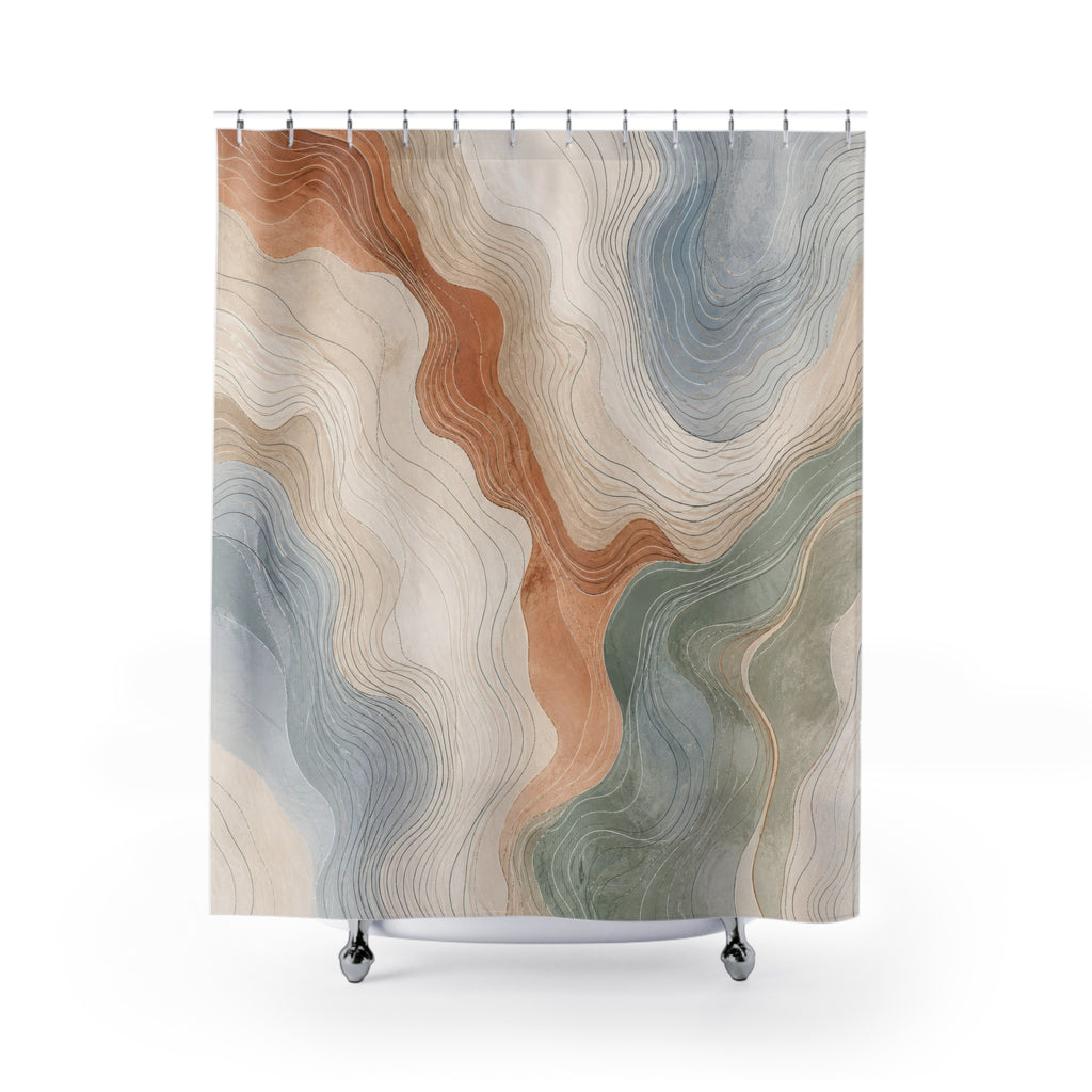 Sage Terracotta Contour Lines Shower Curtain