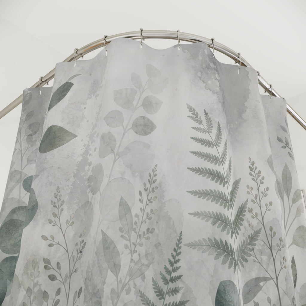 Green Gray Botanical Shower Curtain