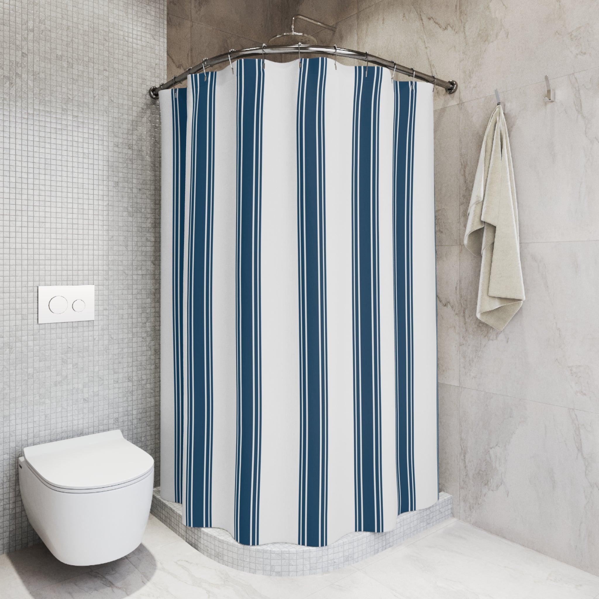 Blue Ticking Stripe Shower Curtain – Navy and White