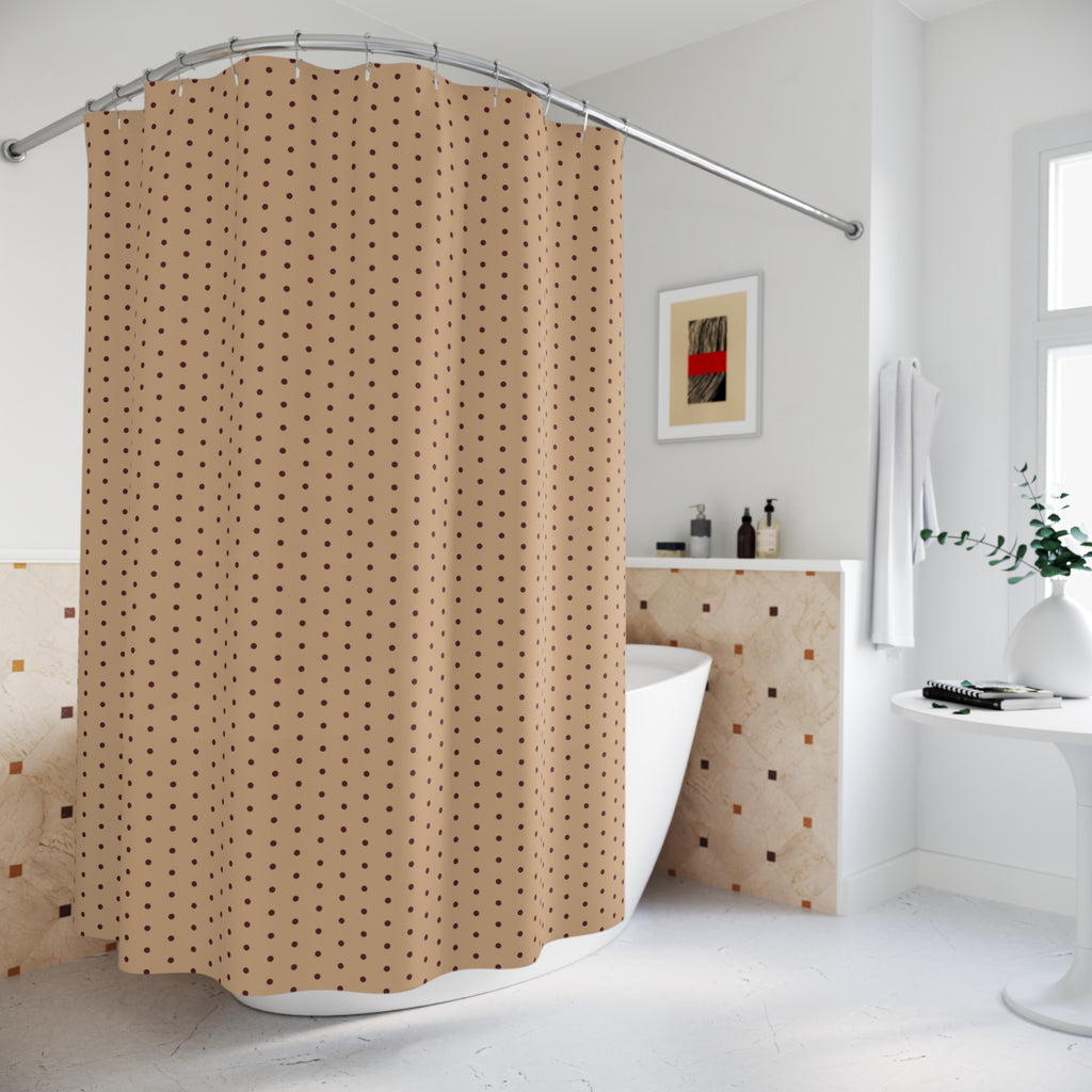 Burgundy and Camel Polka Dot Shower Curtain