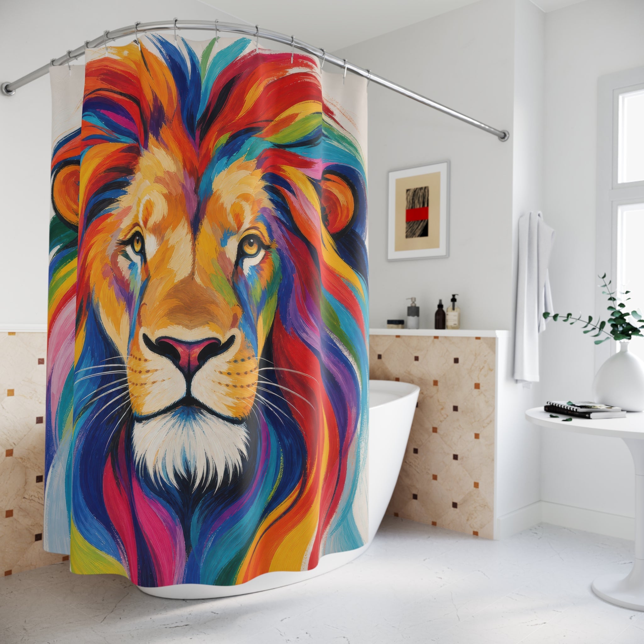 Rainbow Watercolor Animal Portrait Shower Curtain