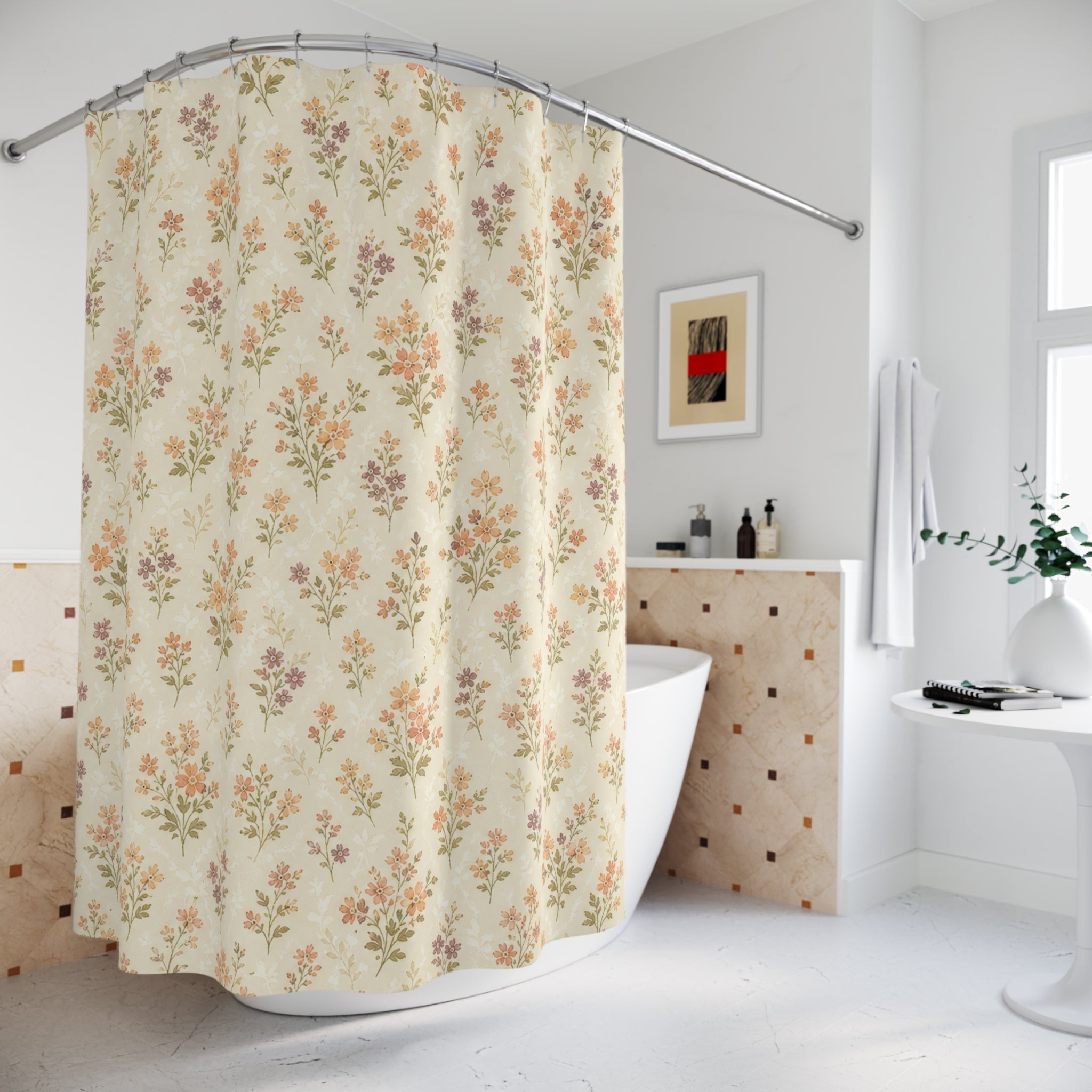 Peach Vintage Floral Shower Curtain
