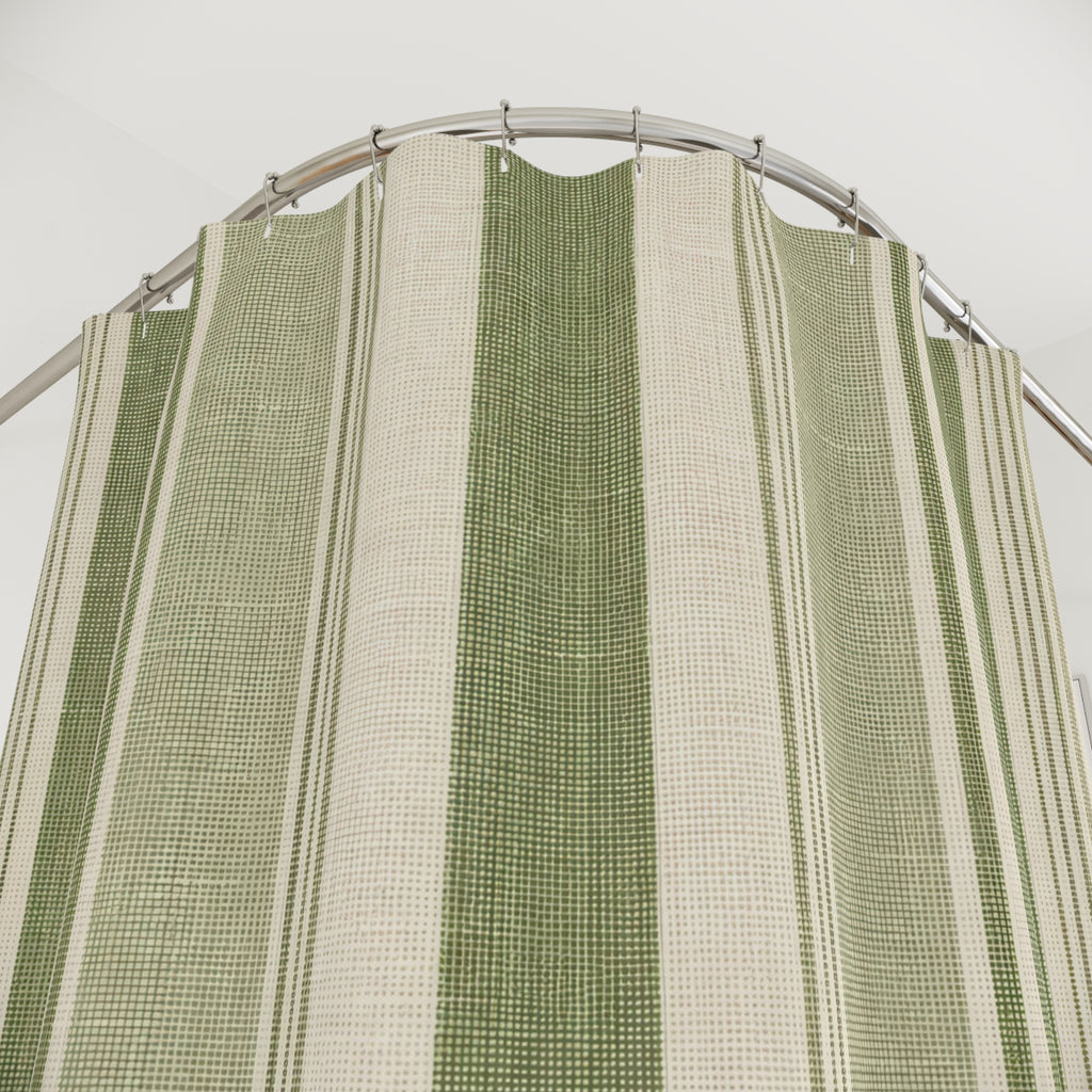 Sage Olive Cream Vertical Stripe Shower Curtain