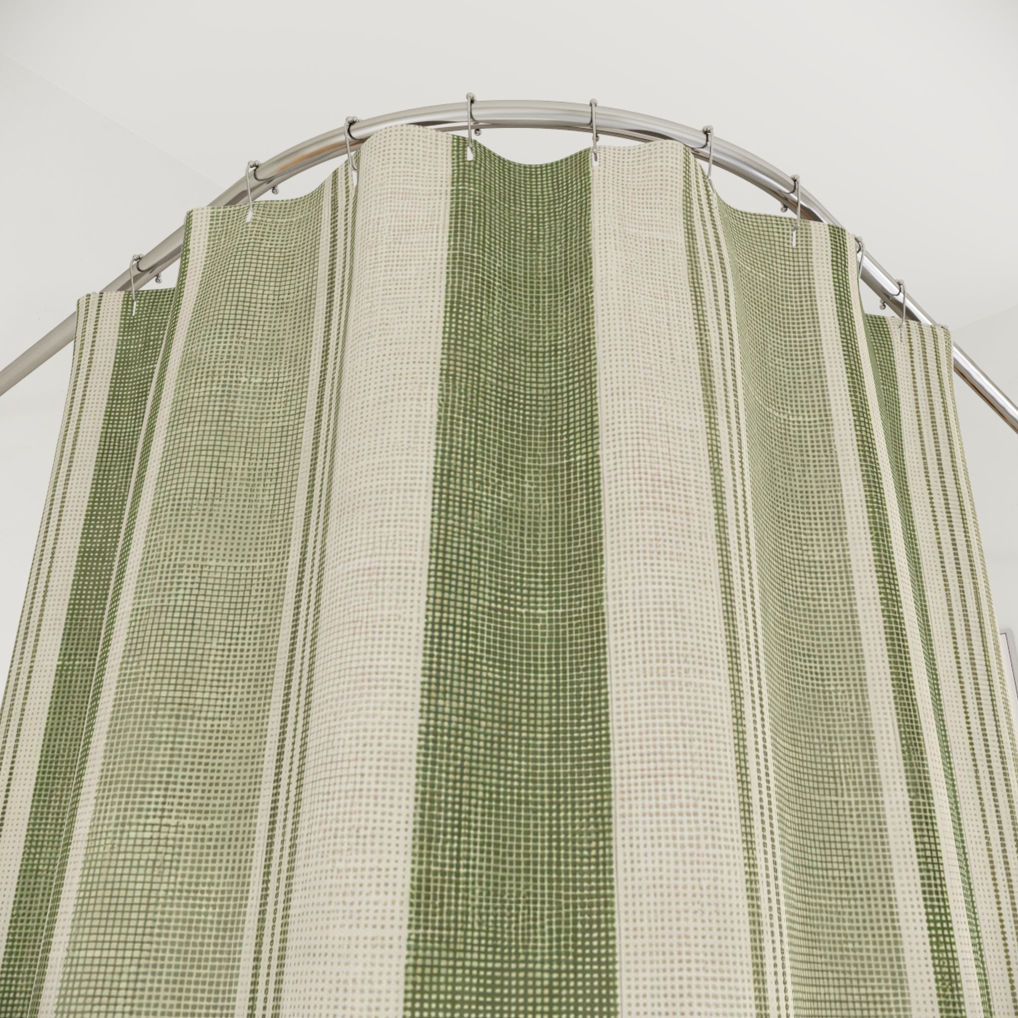 Sage Olive Cream Vertical Stripe Shower Curtain