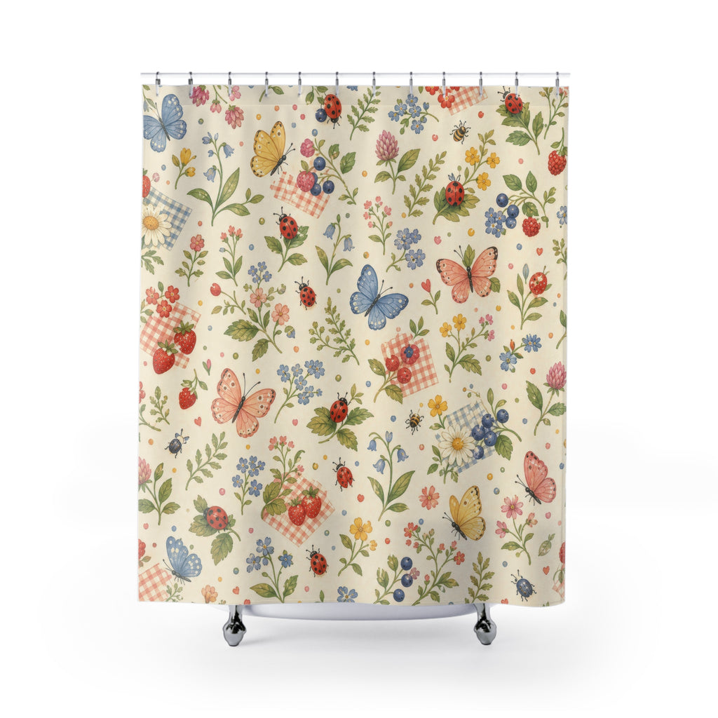 Cute Butterfly Wildflower Shower Curtain