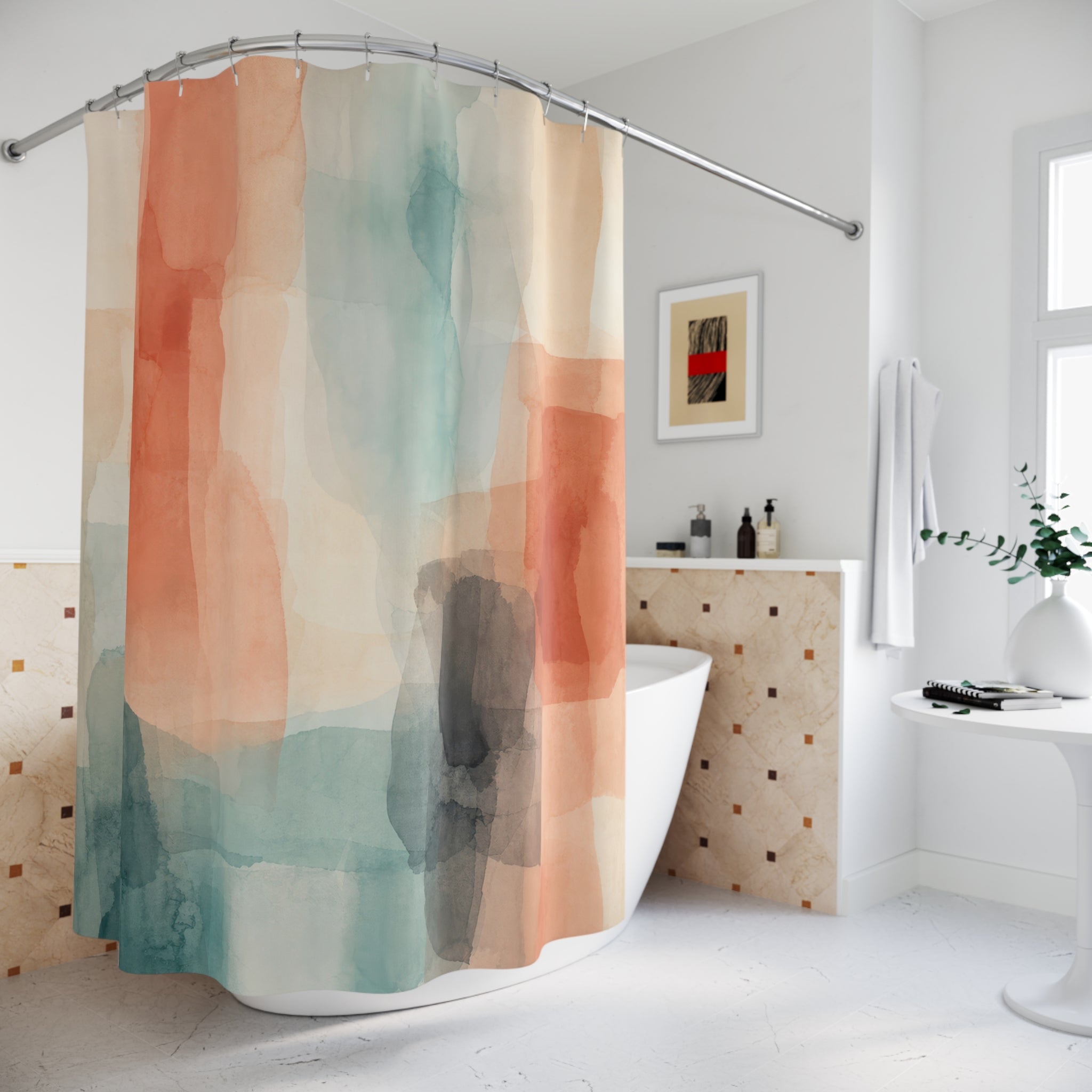 Coral Teal Color Wash Shower Curtain