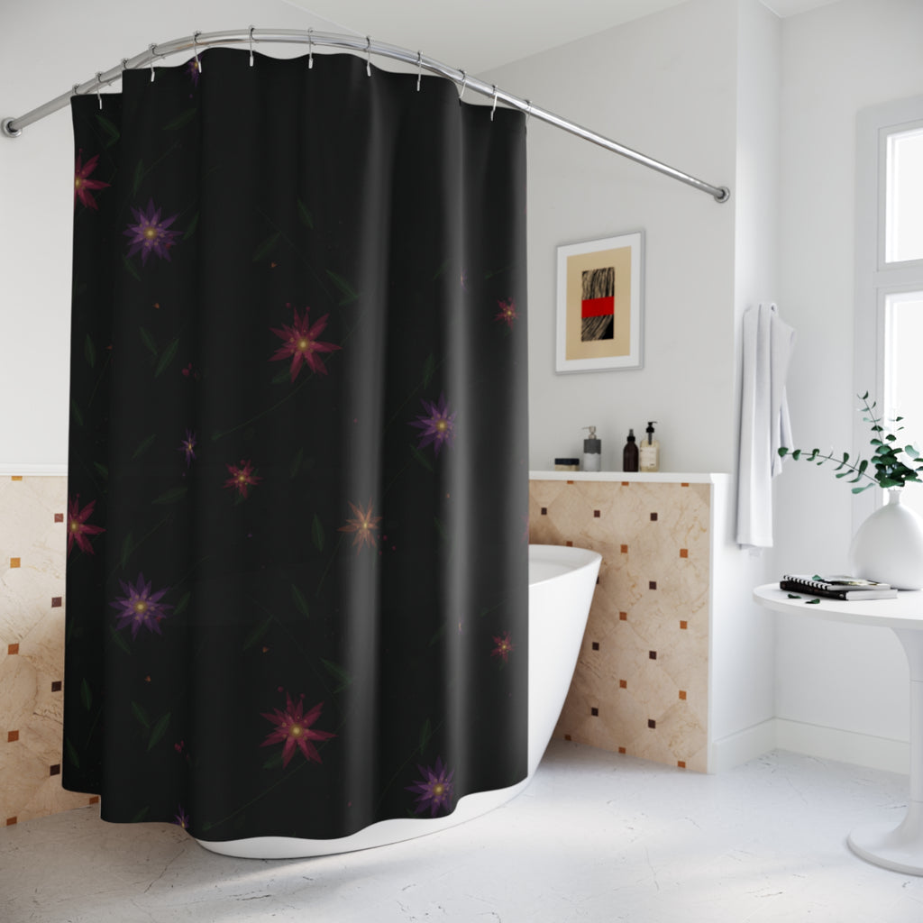 Moody Wildflower Shower Curtain — Pink on Black