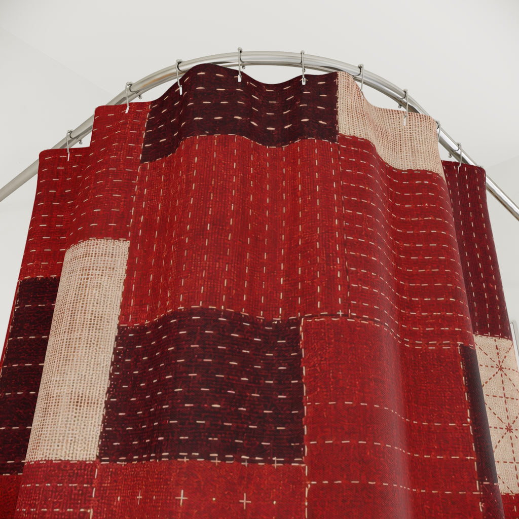 Patchwork Geometric Red Shower Curtain