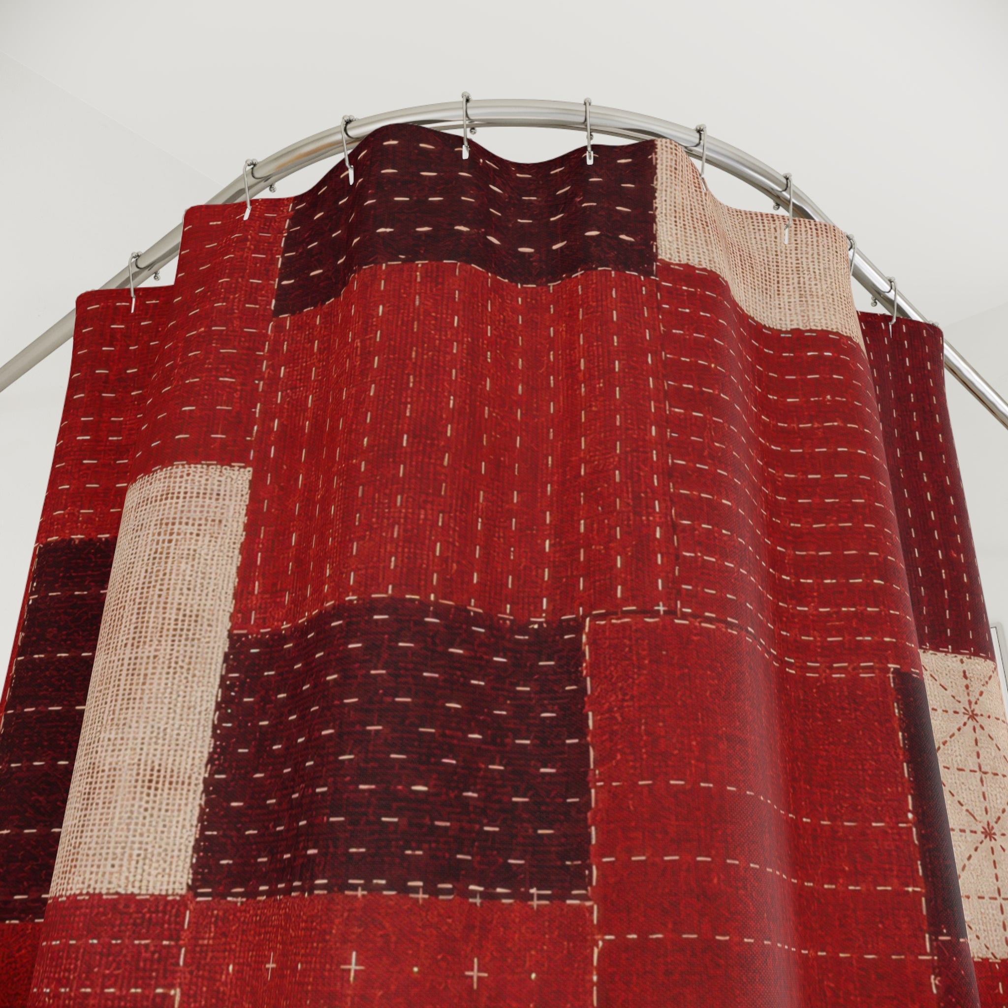 Patchwork Geometric Red Shower Curtain