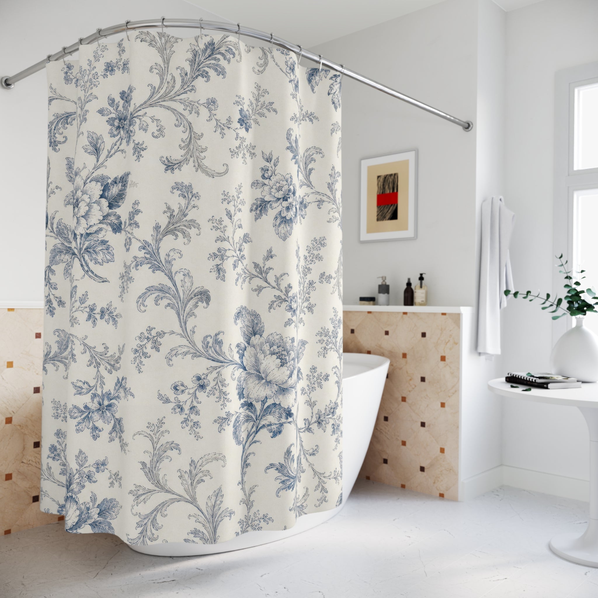 Blue Floral Botanical Shower Curtain