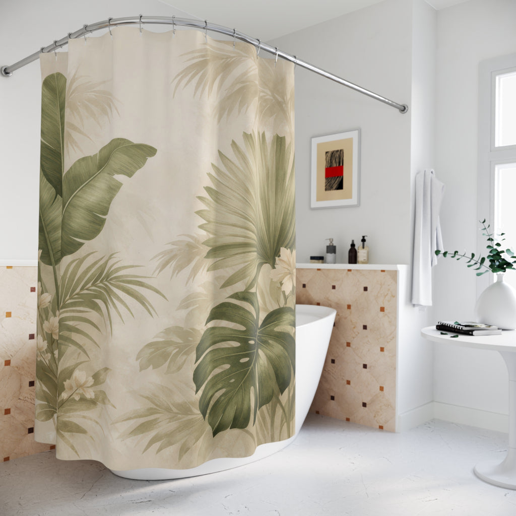 Botanical Palm Leaf Shower Curtain – Beige Green